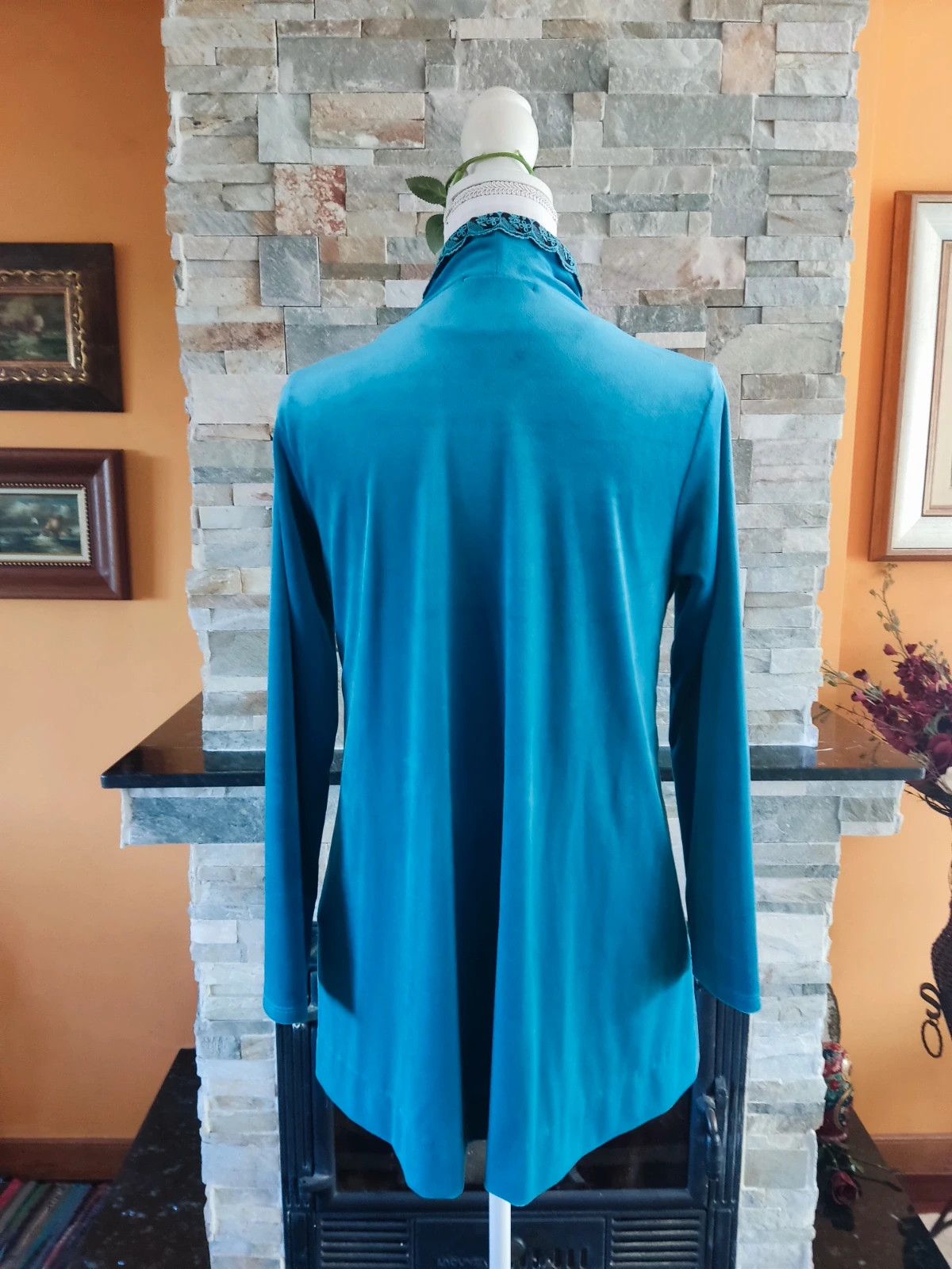 🔥 Chaqueta de terciopelo azul con pasamanería bordada marrón y azul – Made In Italy – taille 4XL / 48 / 20 4