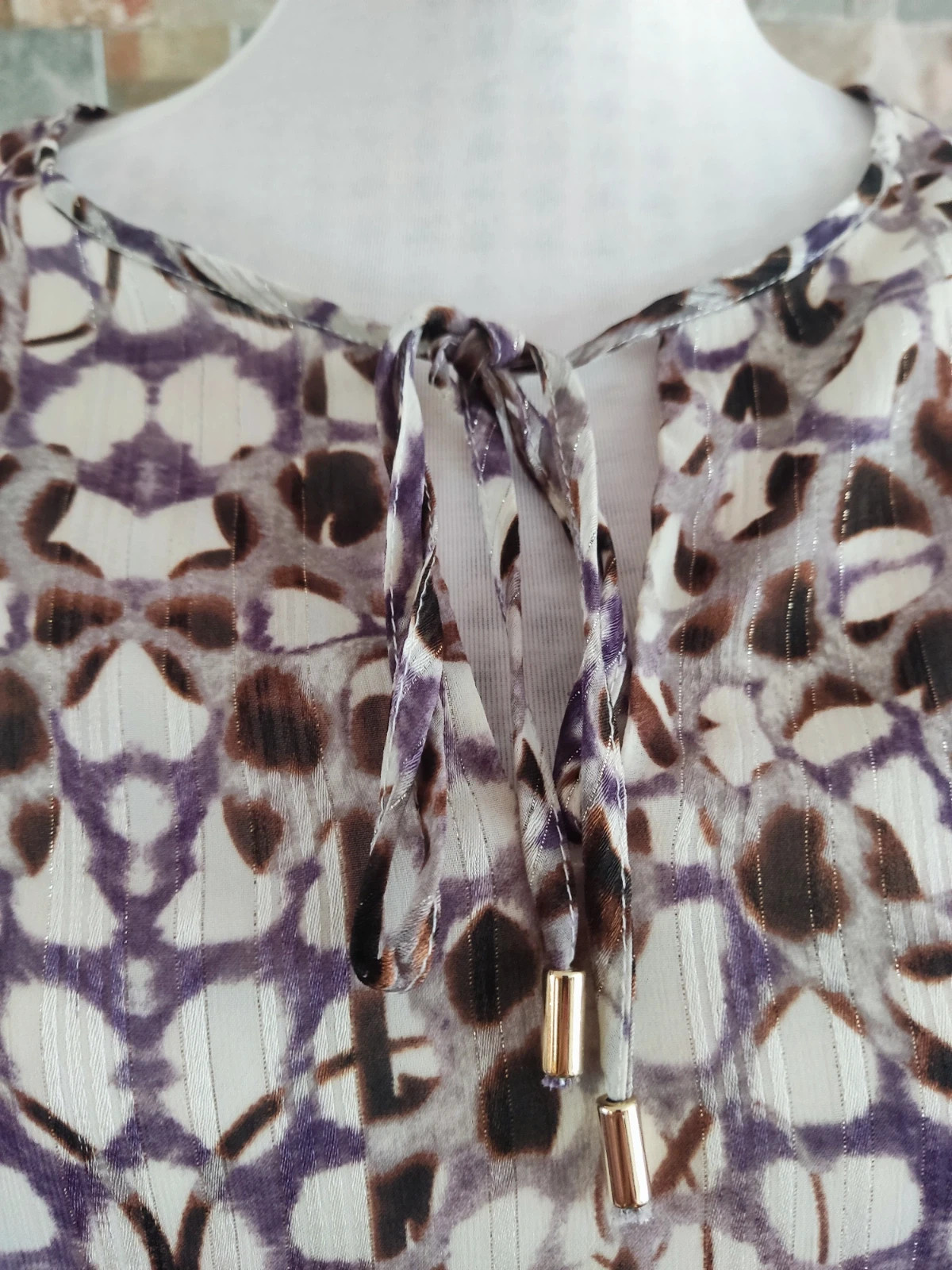 🔥 Blusa de gasa en tonos beige, malva y marrón con hilos dorados, de Yera – Yera – taille XXL / 44 / 16 3
