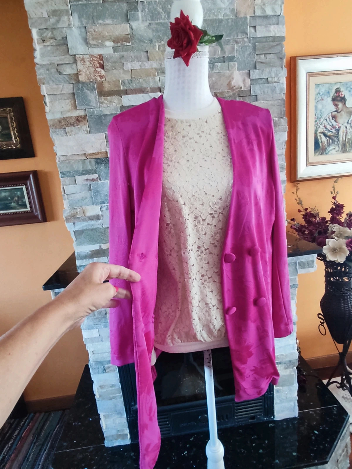 🔥 Blazer tono fucsia con estampado en relieve – Sfera Collection – taille L / 40 / 12 3