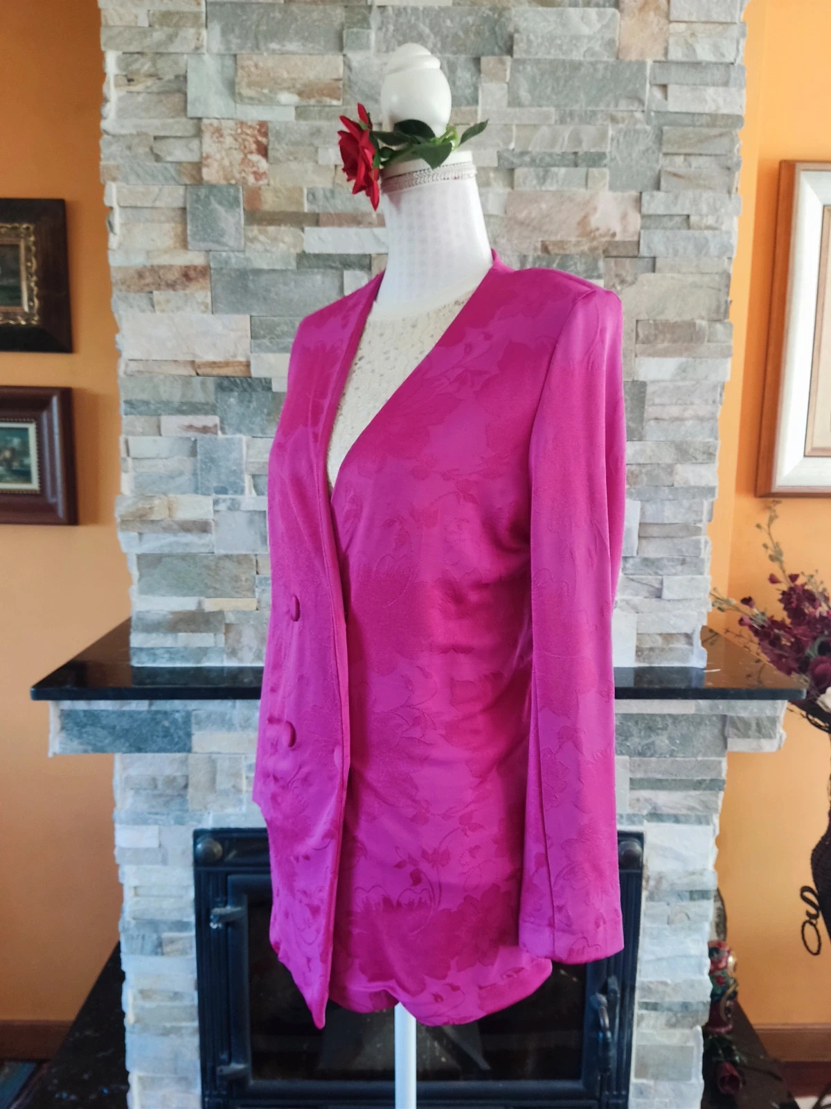 🔥 Blazer tono fucsia con estampado en relieve – Sfera Collection – taille L / 40 / 12 2