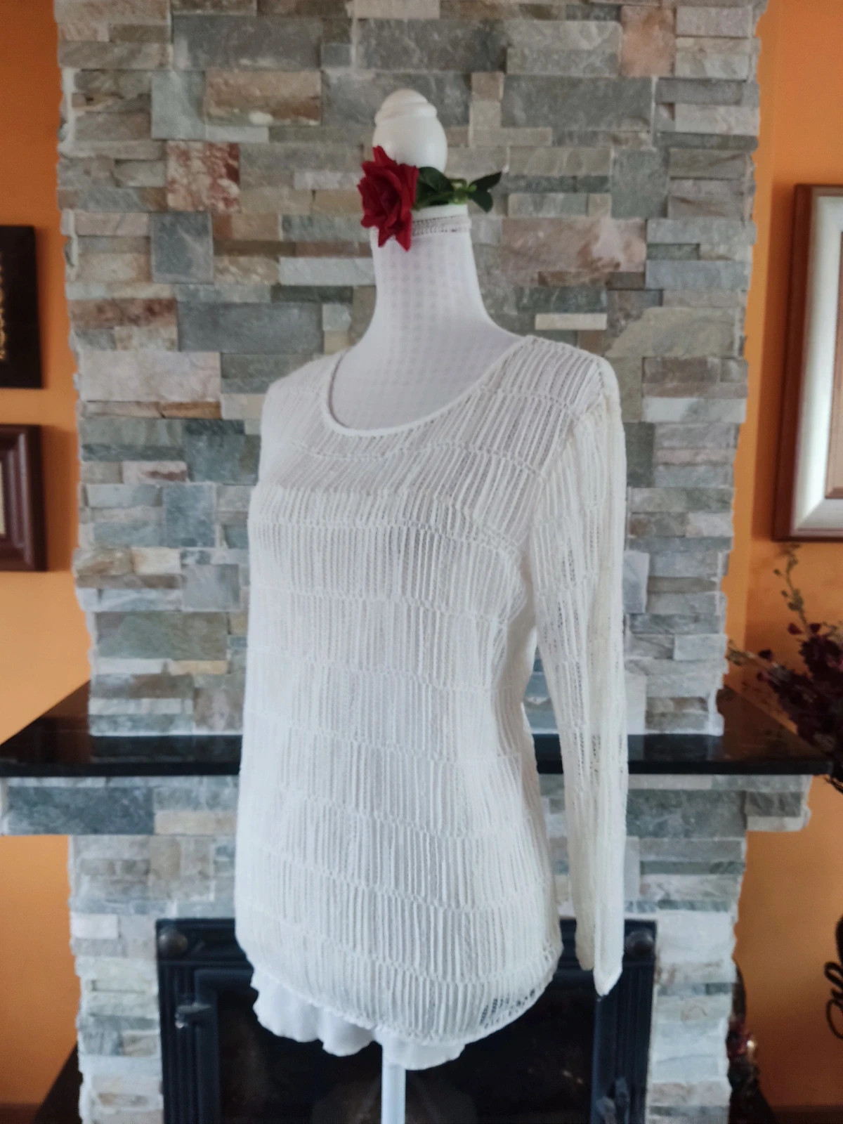 🔥Blusa blanca de ganchillo con calados – taille XL / 42 / 14 2