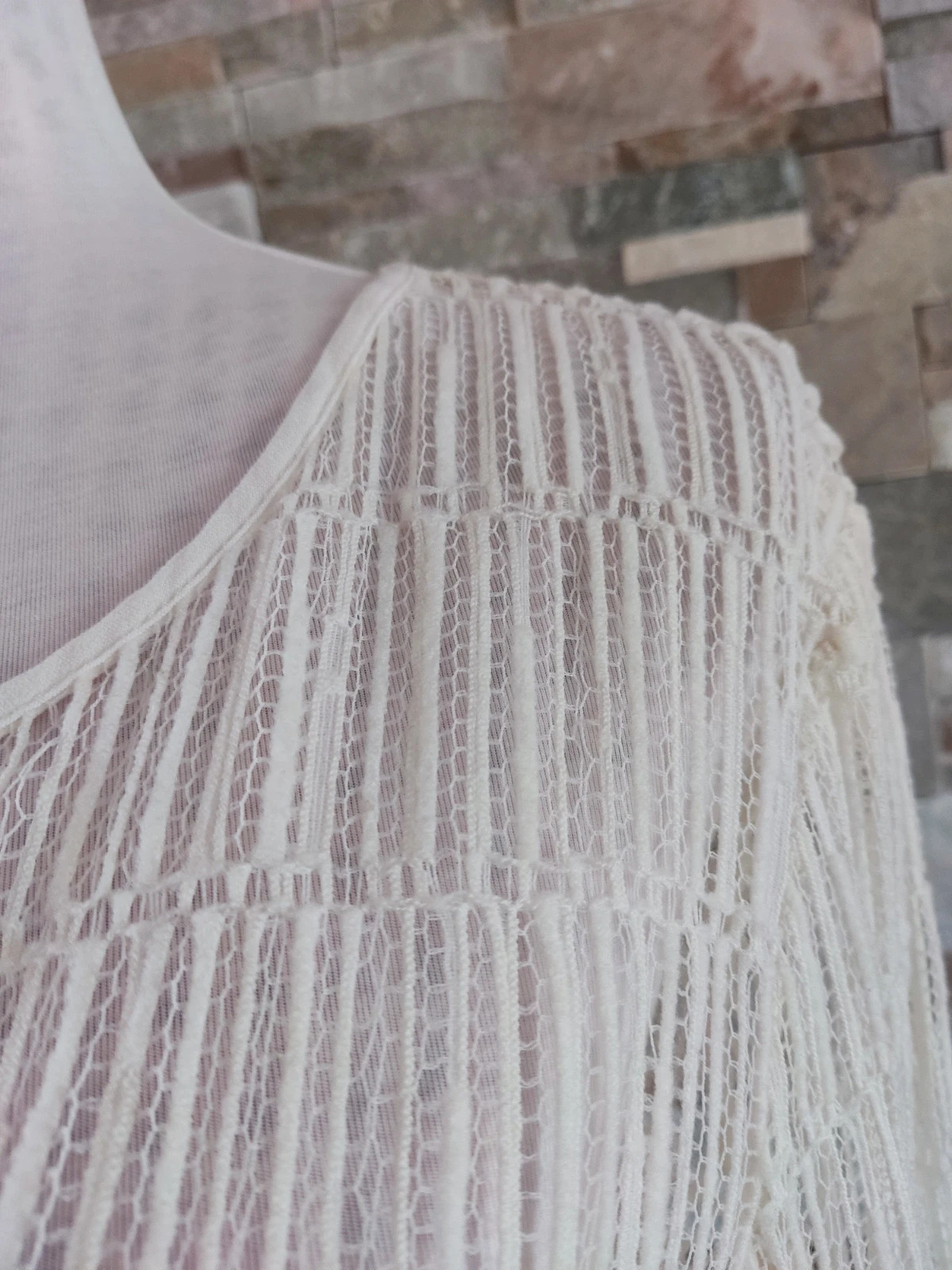 🔥Blusa blanca de ganchillo con calados – taille XL / 42 / 14 4