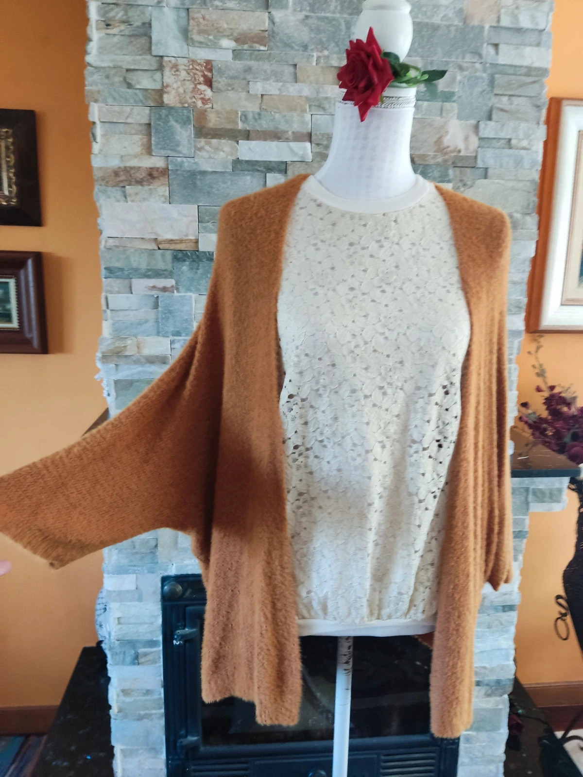 🔥 Chaqueta de punto muy suave tono caldera – taille 8XL / 56 / 28 2