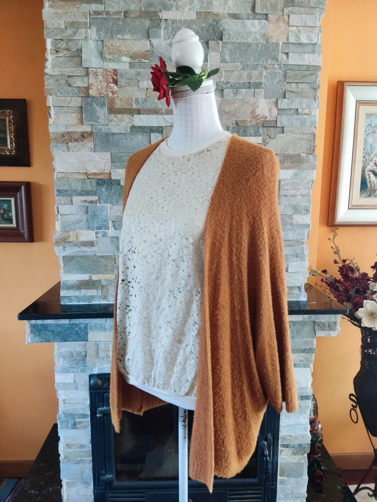 🔥 Chaqueta de punto muy suave tono caldera – taille 8XL / 56 / 28 3