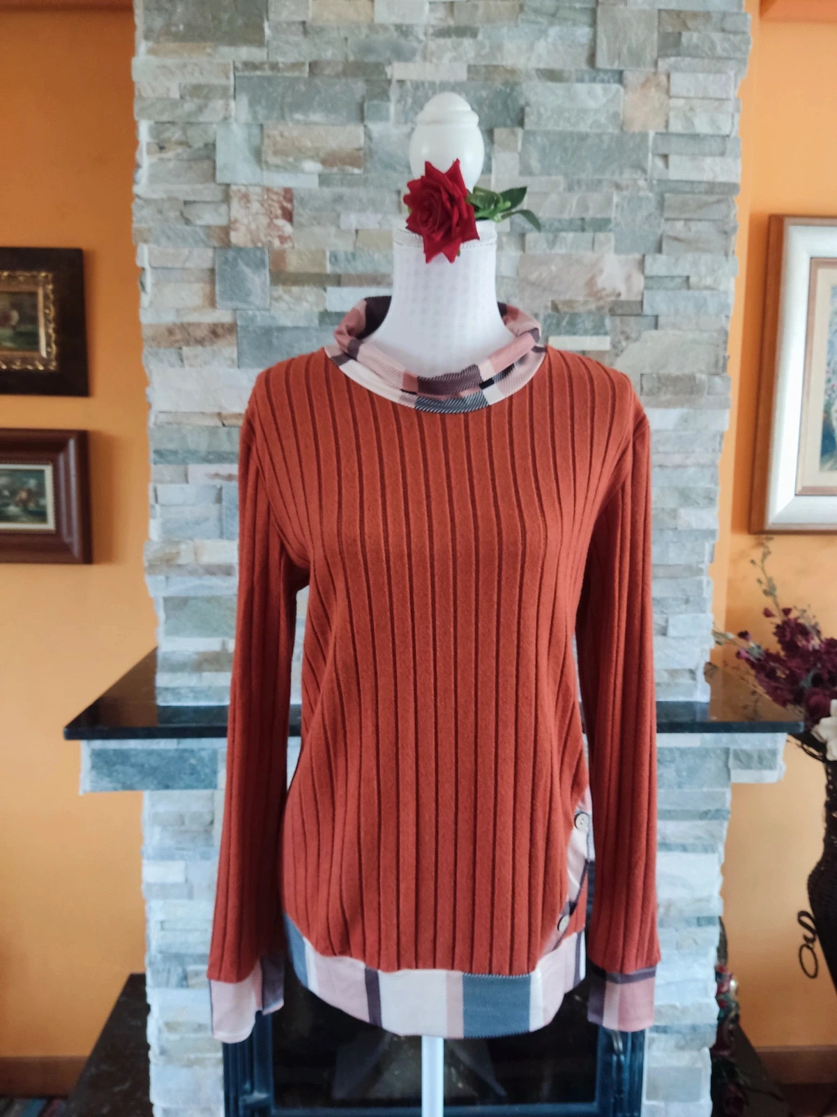 🔥 Camiseta tono caldera con puños y cuello a contraste – taille XL / 42 / 14 2