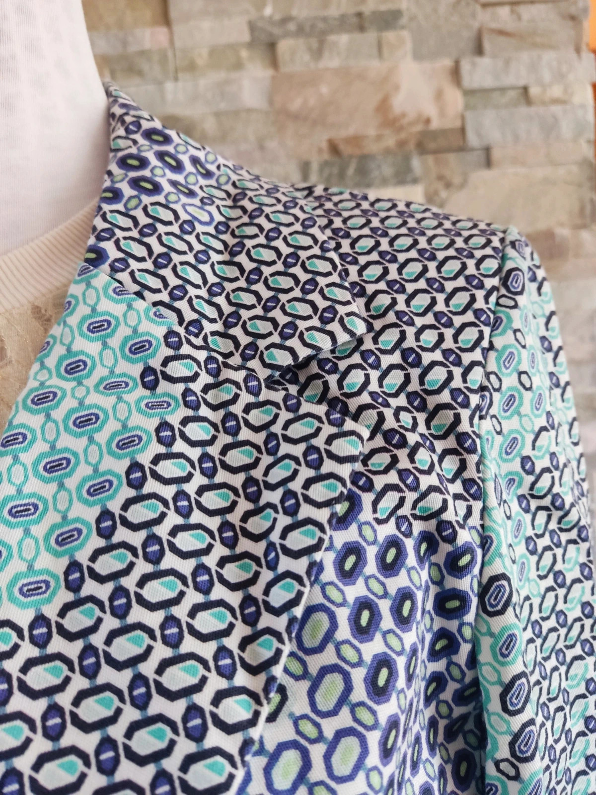 🔥 Blazer con estampado geométrico tonos blanco, verde y azul – Amor de Cuba – taille L / 40 / 12 3