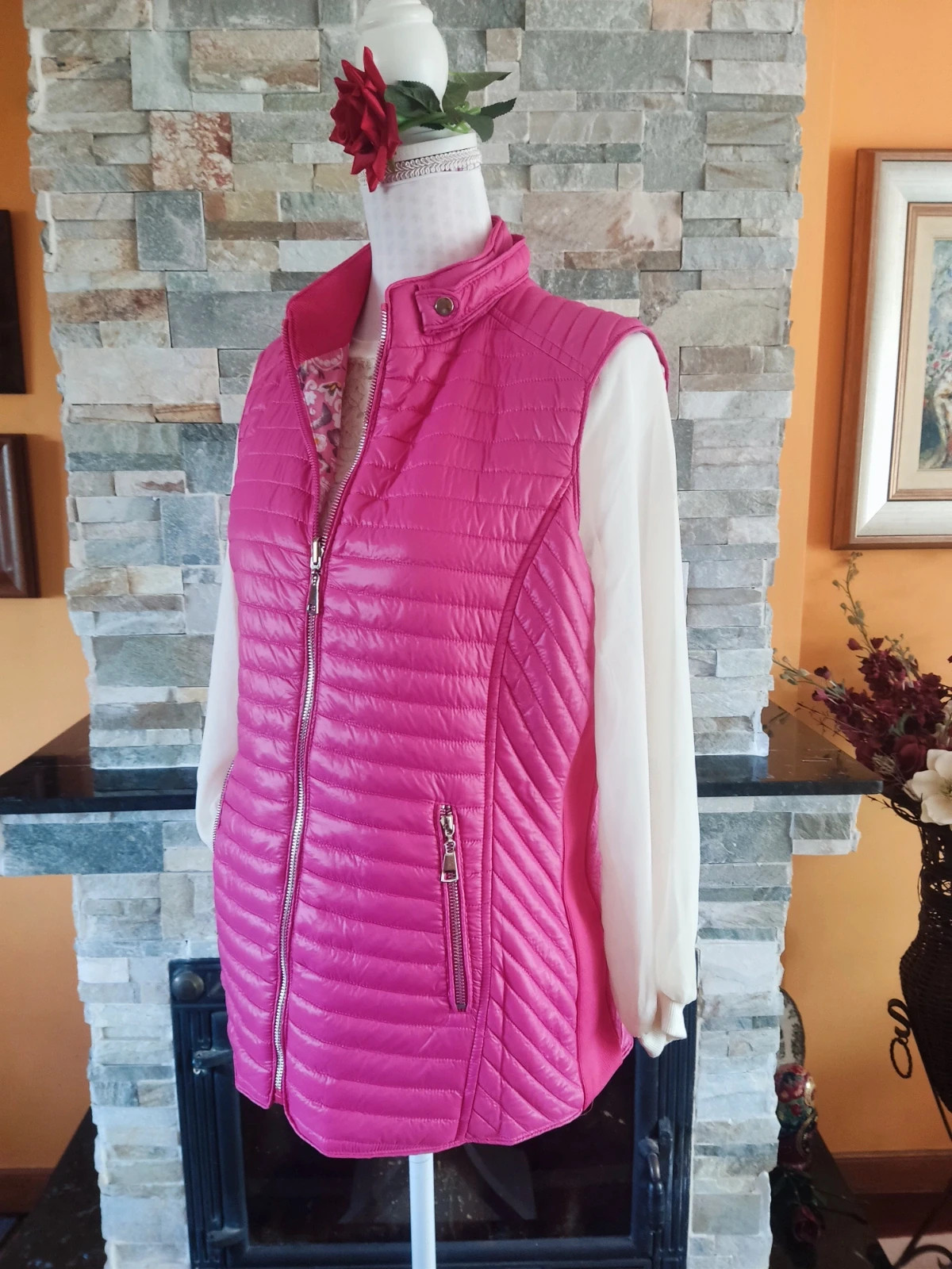 🔥 Chaleco reversible fucsia y estampado floral – Wen Ni – taille XL / 42 / 14 2