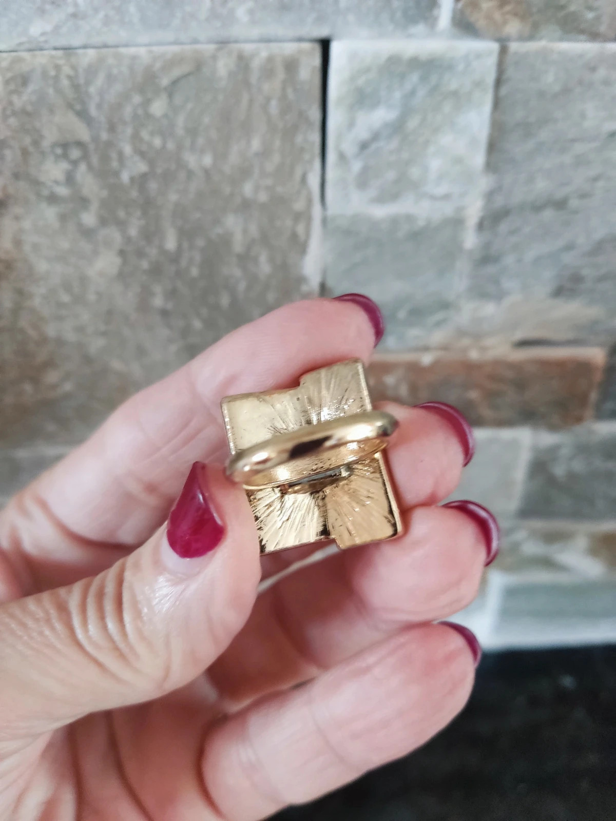 🔥 Bonito Anillo dorado con dos piezas rectangulares tonos naranjas – taille 19,8 mm 4