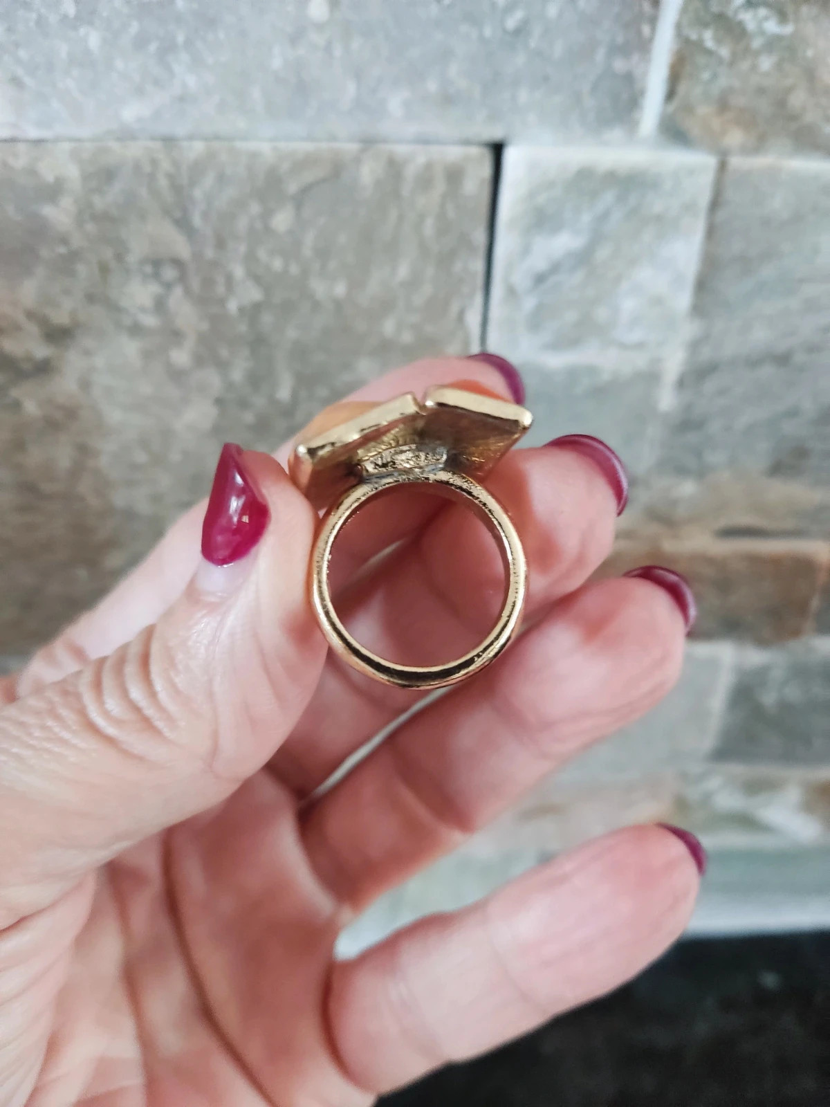 🔥 Bonito Anillo dorado con dos piezas rectangulares tonos naranjas – taille 19,8 mm 3