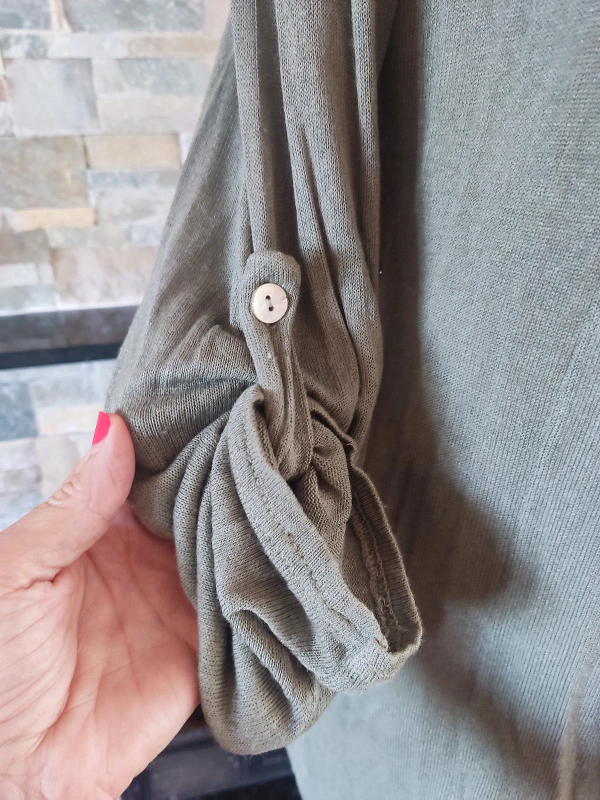 🔥 Rebeca larga de punto fino tono caquicon detalle de blonda en espalda – taille XL / 42 / 14 5
