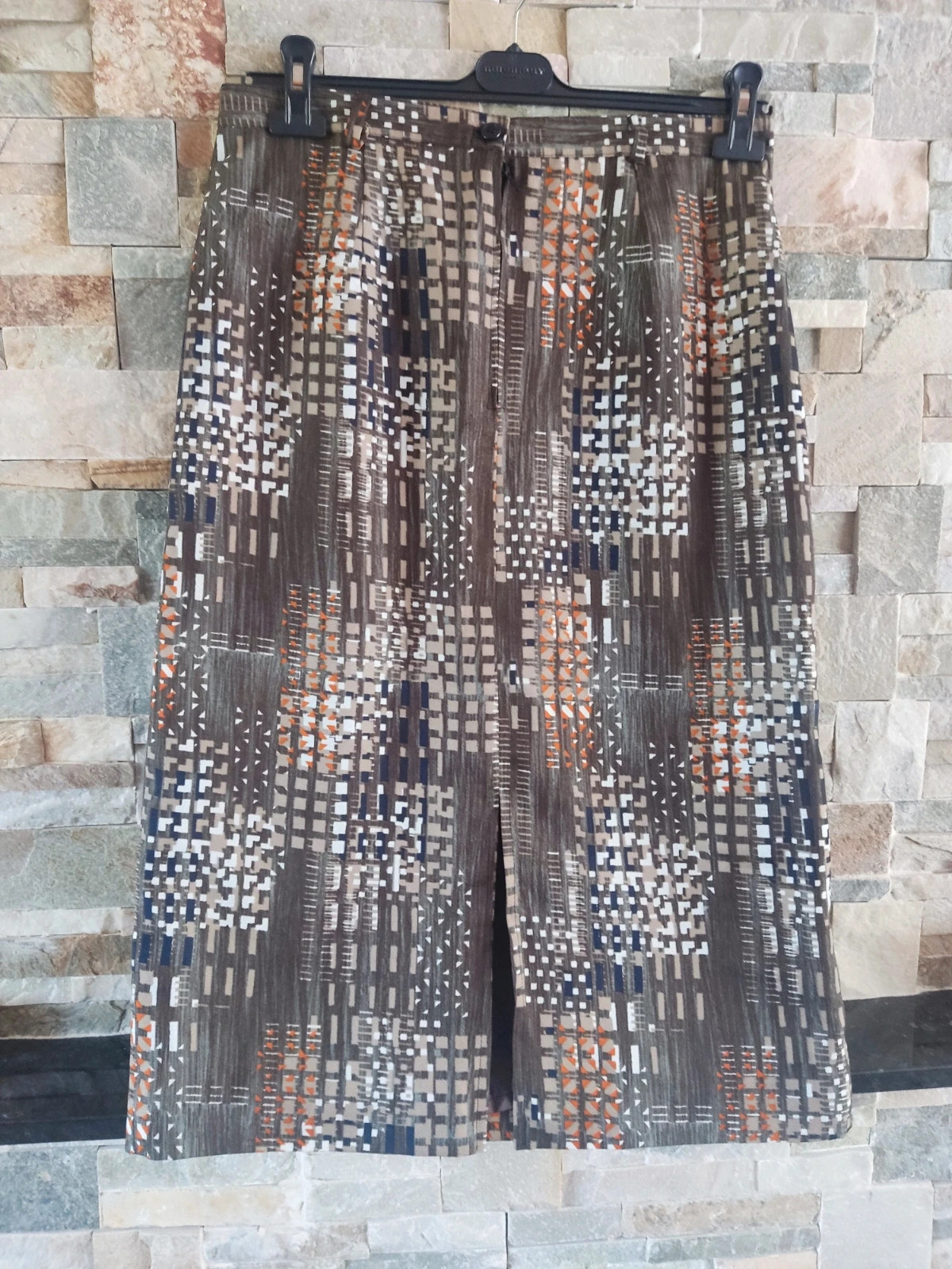🔥 Bonita Falda midi con estampado abstracto hecha por modista – taille XL / 42 / 14 3