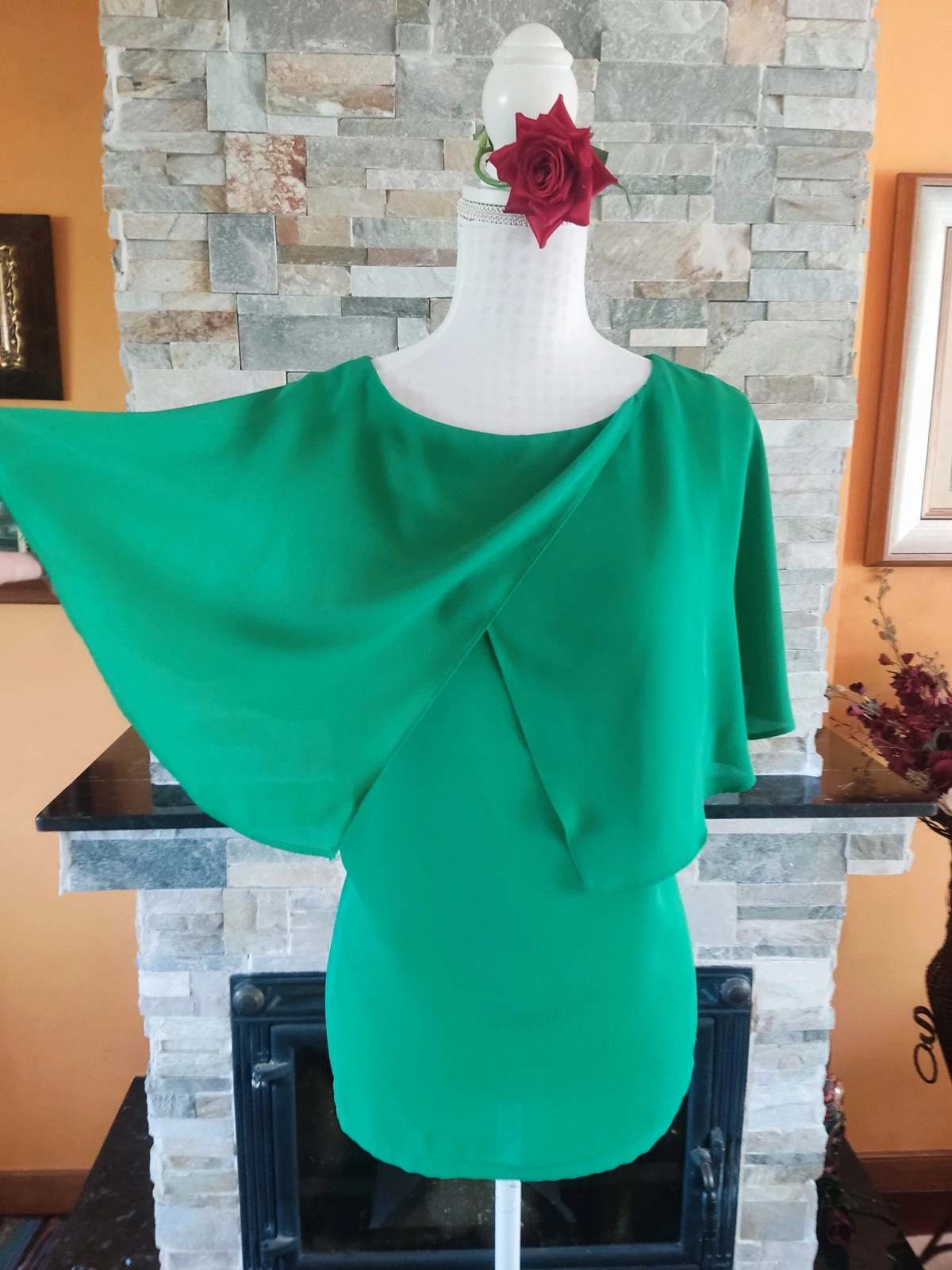 🔥 Bonita blusa verde de gasa con original capa que se cruza delante – Merletti – taille XXXL / 46 / 18 2