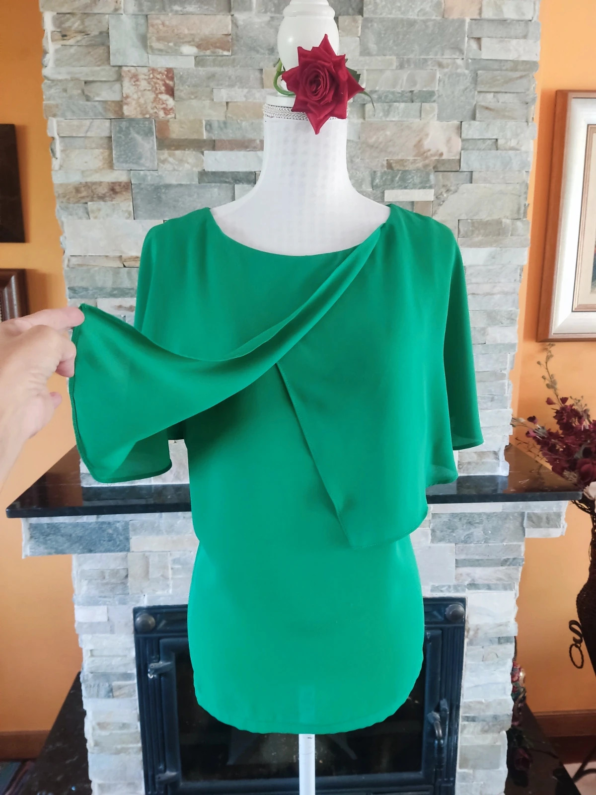 🔥 Bonita blusa verde de gasa con original capa que se cruza delante – Merletti – taille XXXL / 46 / 18 3