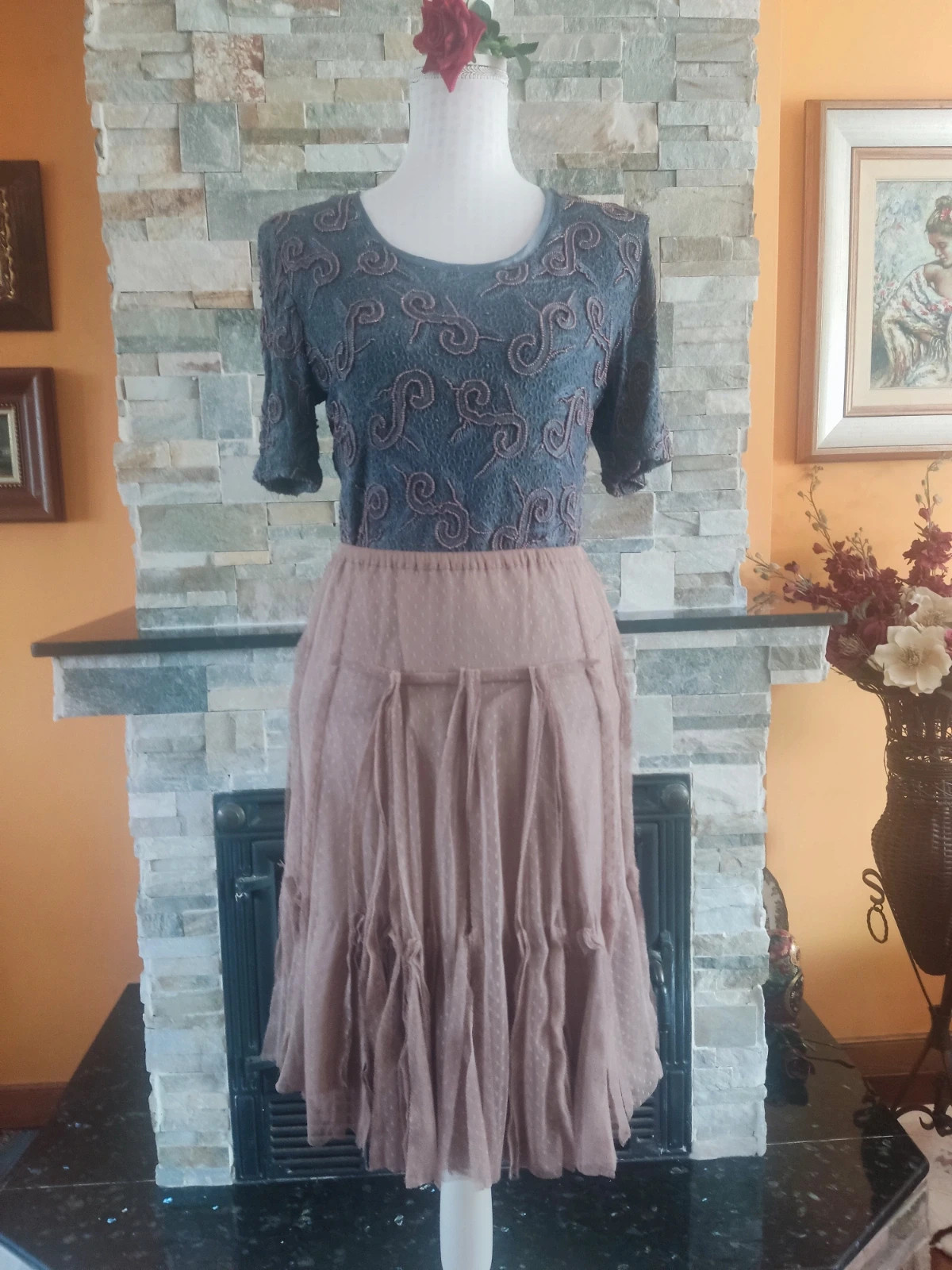 🔥Falda de gasa plumetí rosa nude de algodón y seda, de Bimba y Lola – Bimba Y Lola – taille M / 38 / 10 2