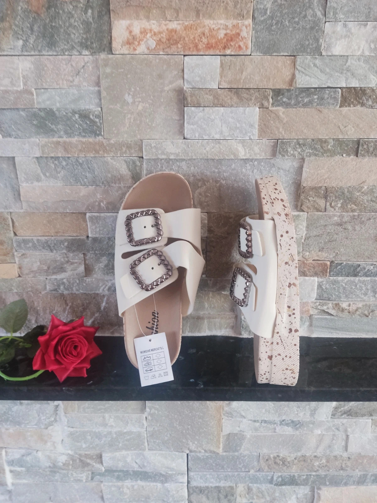 🔥 Sandalias blancas de doble hebilla plateada ajustables, número 38 – Fashion – taille 38 3