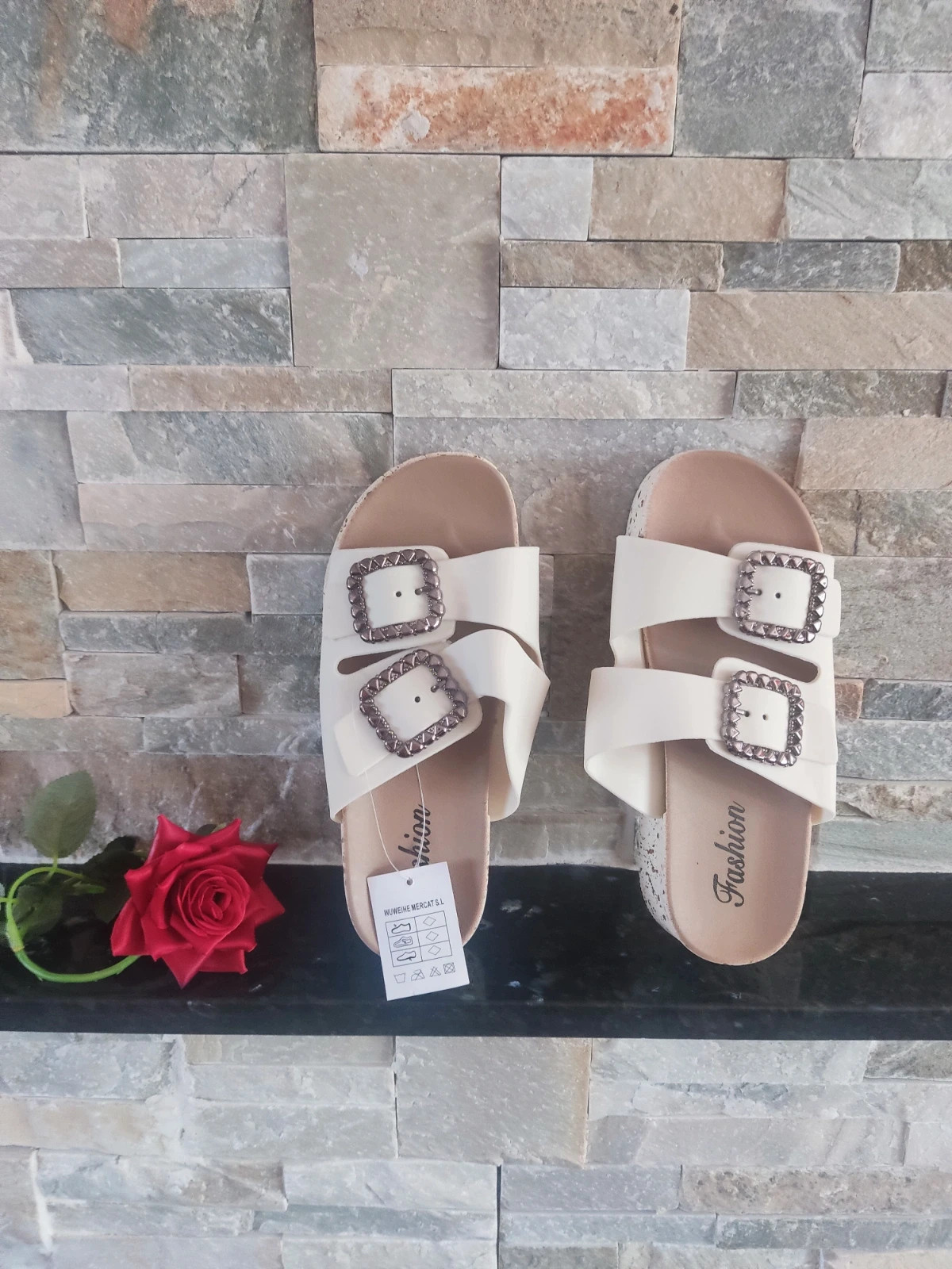 🔥 Sandalias blancas de doble hebilla plateada ajustables, número 38 – Fashion – taille 38 2