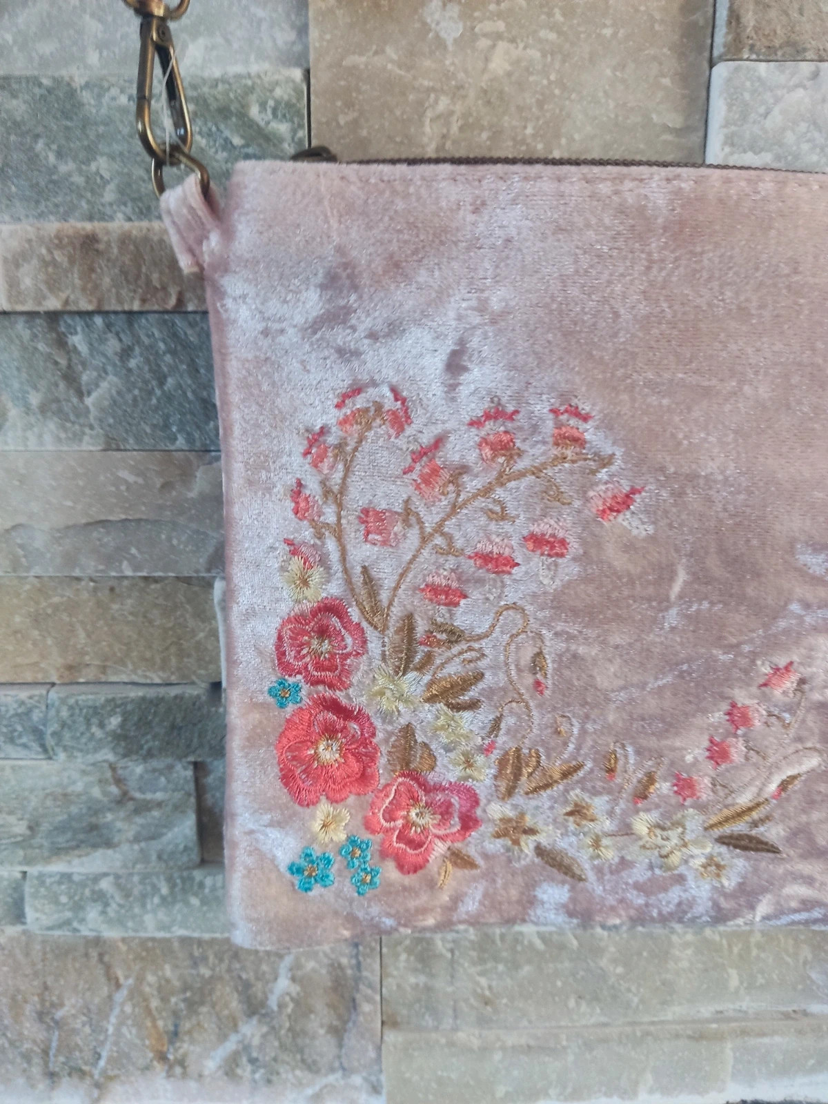 🔥 Bolso de terciopelo rosa con bolso de terciopelo rosa con bordados florales – Sweet candy 3