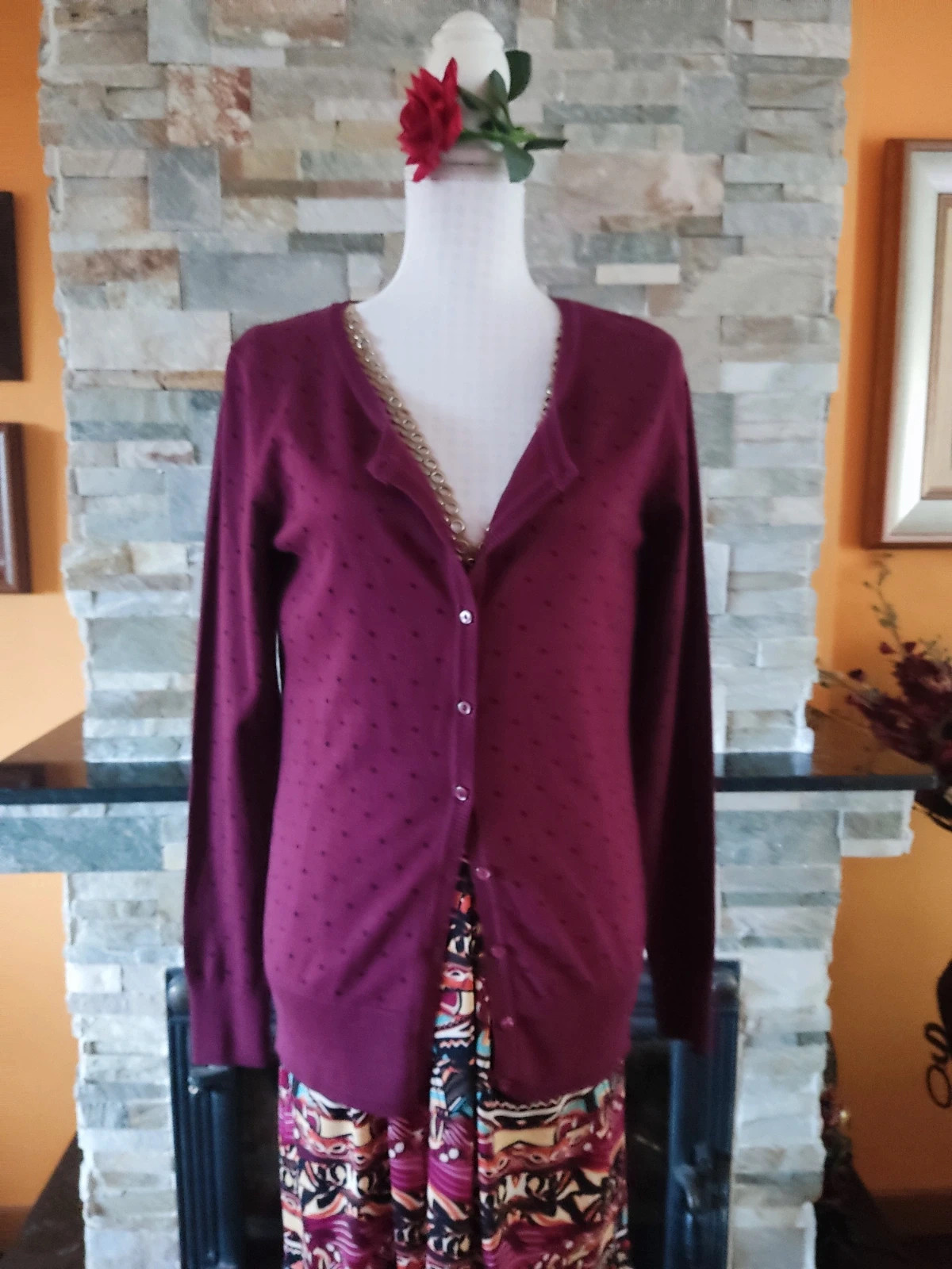 🔥 Chaqueta de algodón 80% morada con puntos negros – C&A – taille M / 38 / 10 2