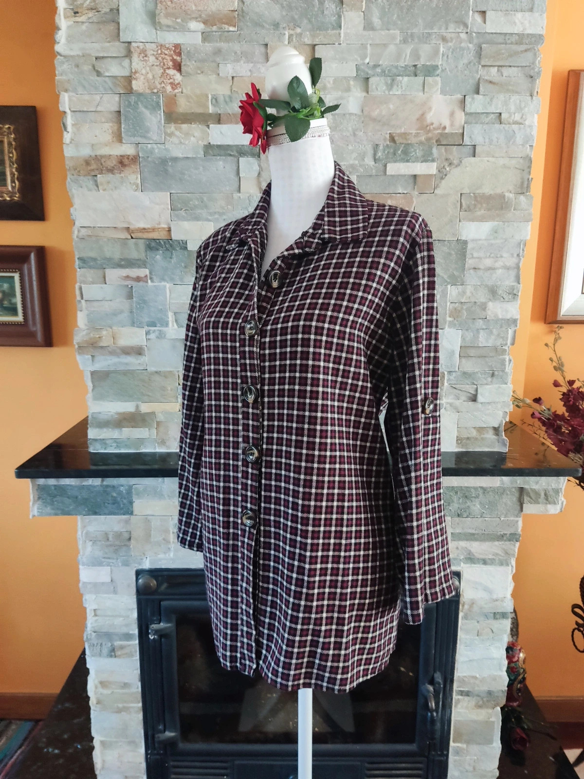 🔥Camisa de cuadros granates, negros y blancos – Vintage – taille XXL / 44 / 16 3
