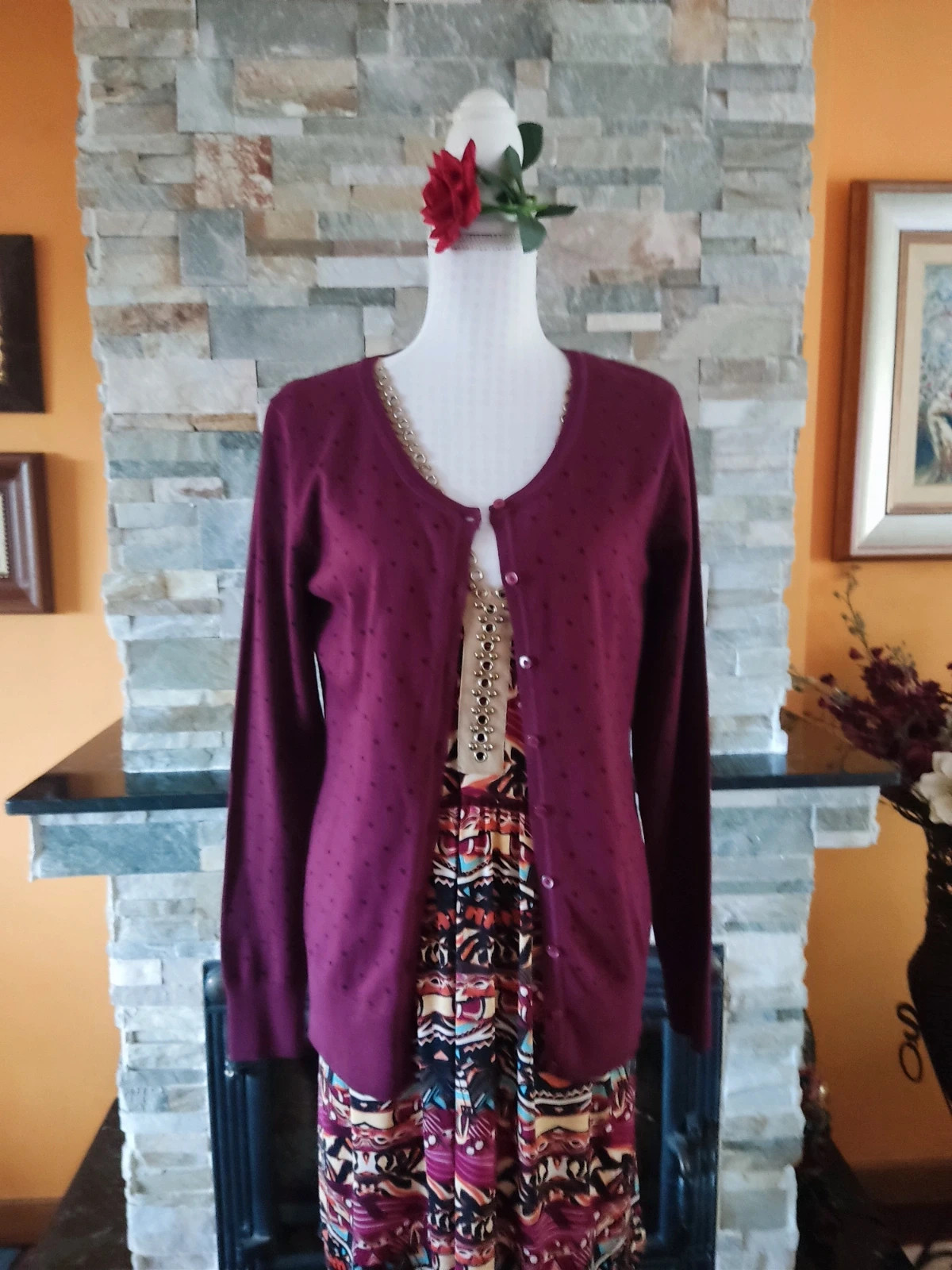 🔥 Chaqueta de algodón 80% morada con puntos negros – C&A – taille M / 38 / 10 3