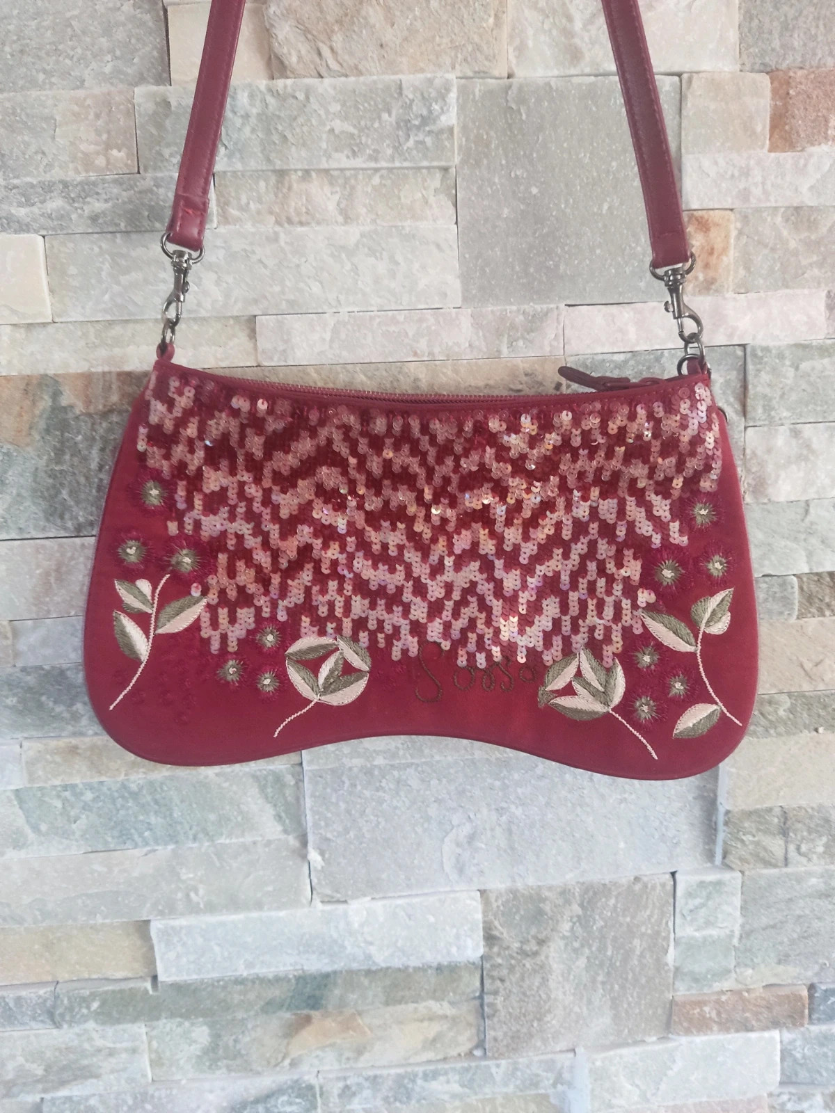 🔥Original bolso de antelina granate con bordados y lentejuelas 2