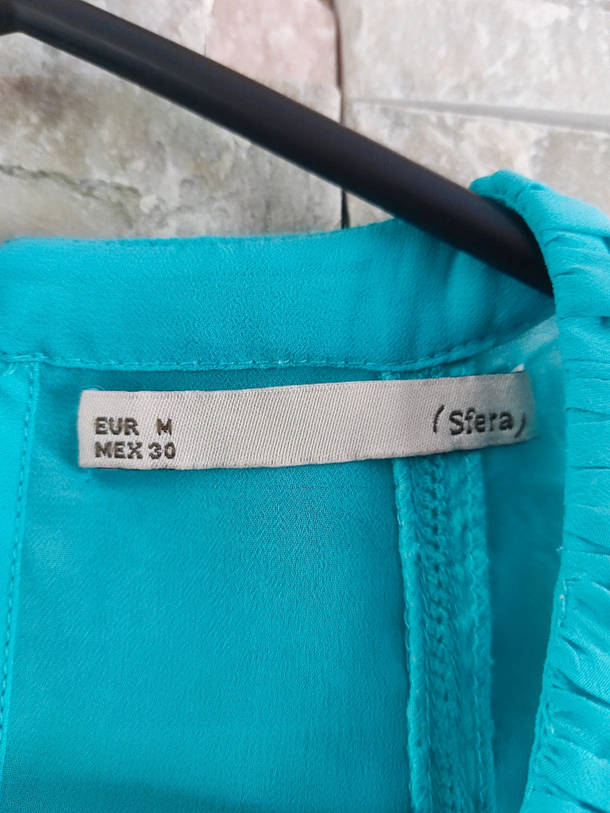 🔥Blusa de gasa azul turquesa con tela plisada delante y ldetrás lisa – Sfera – taille L / 40 / 12 5