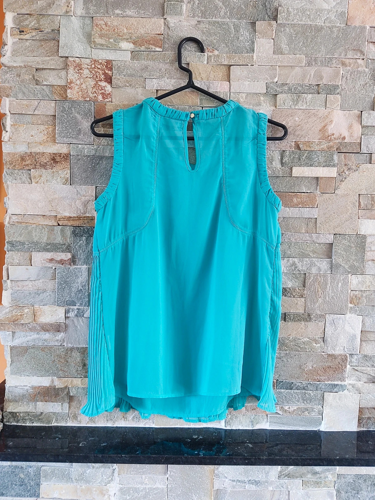 🔥Blusa de gasa azul turquesa con tela plisada delante y ldetrás lisa – Sfera – taille L / 40 / 12 4