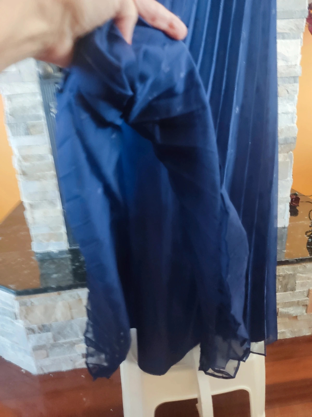 🔥 Elegante falda larga plisada azul marino con círculos brillantes – Mint & Berry – taille M / 38 / 10 5