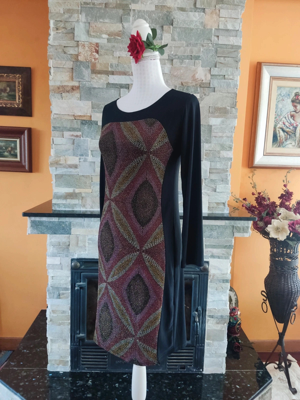 🔥Vestido con dibujos geométricos en lurex tonos morados y dorados – Festa – taille M / 38 / 10 2