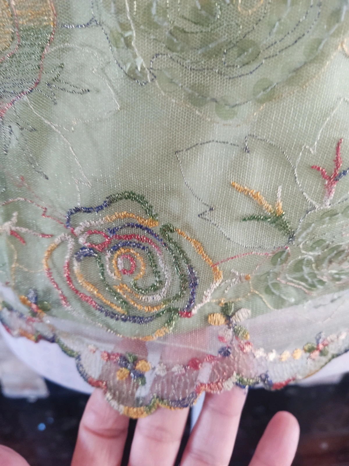 🔥 Divino top de gasa verde con bordados y lentejuelas, de Cristina García – Cristina Garcia – taille 5XL / 50 / 22 5