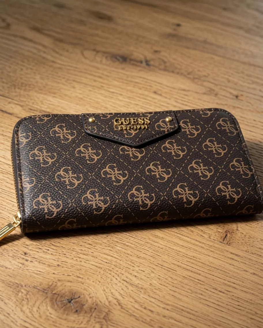 Portefeuille Guess motif monogramme marron
