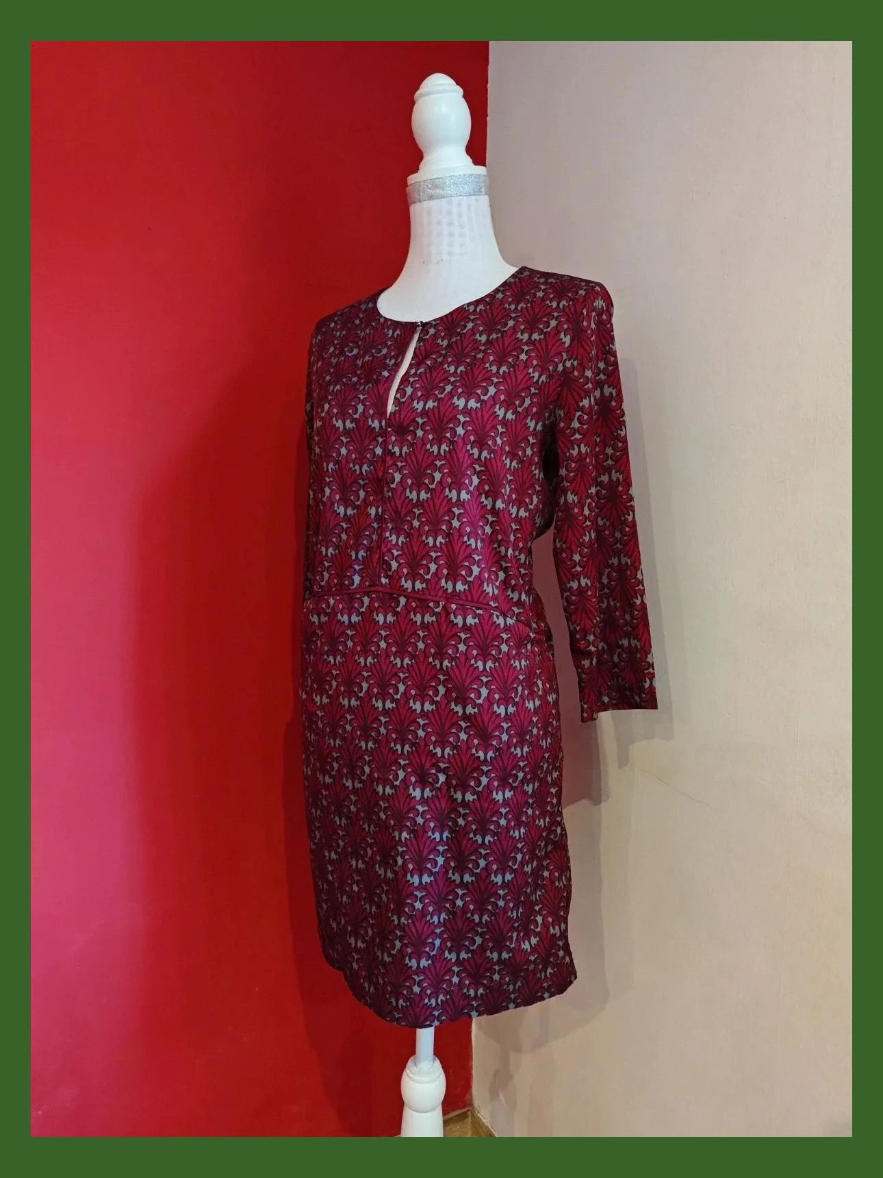 🌺 Vestido fluido estampado granate y gris – Sfera – taille XL / 42 / 14 2
