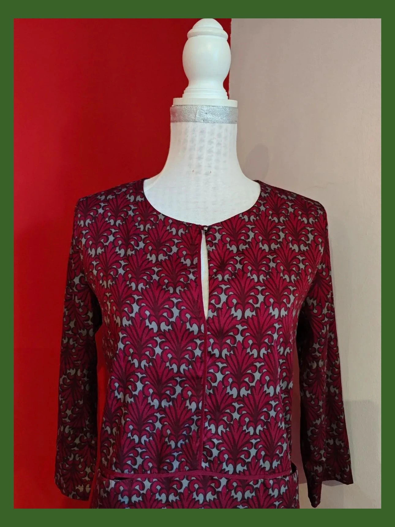 🌺 Vestido fluido estampado granate y gris – Sfera – taille XL / 42 / 14 3