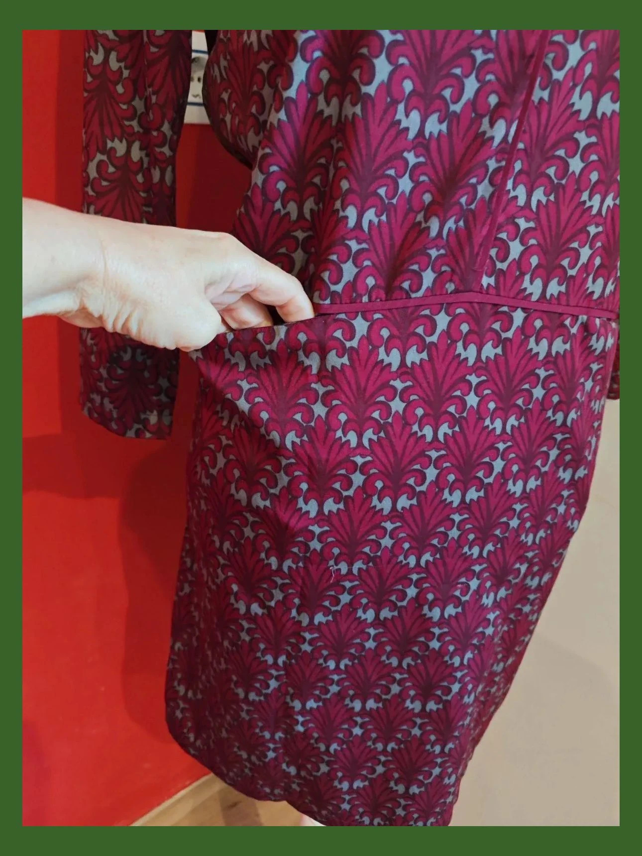 🌺 Vestido fluido estampado granate y gris – Sfera – taille XL / 42 / 14 5