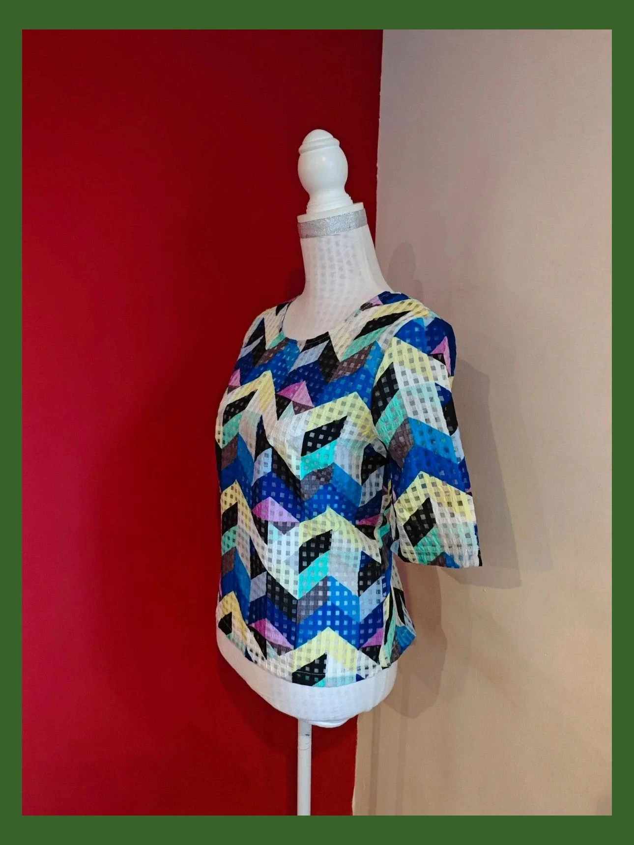 🌺Blusa con estampado geometrico multicolor con cuadritos semitransparentes – Luisa J&J – taille M / 38 / 10 2