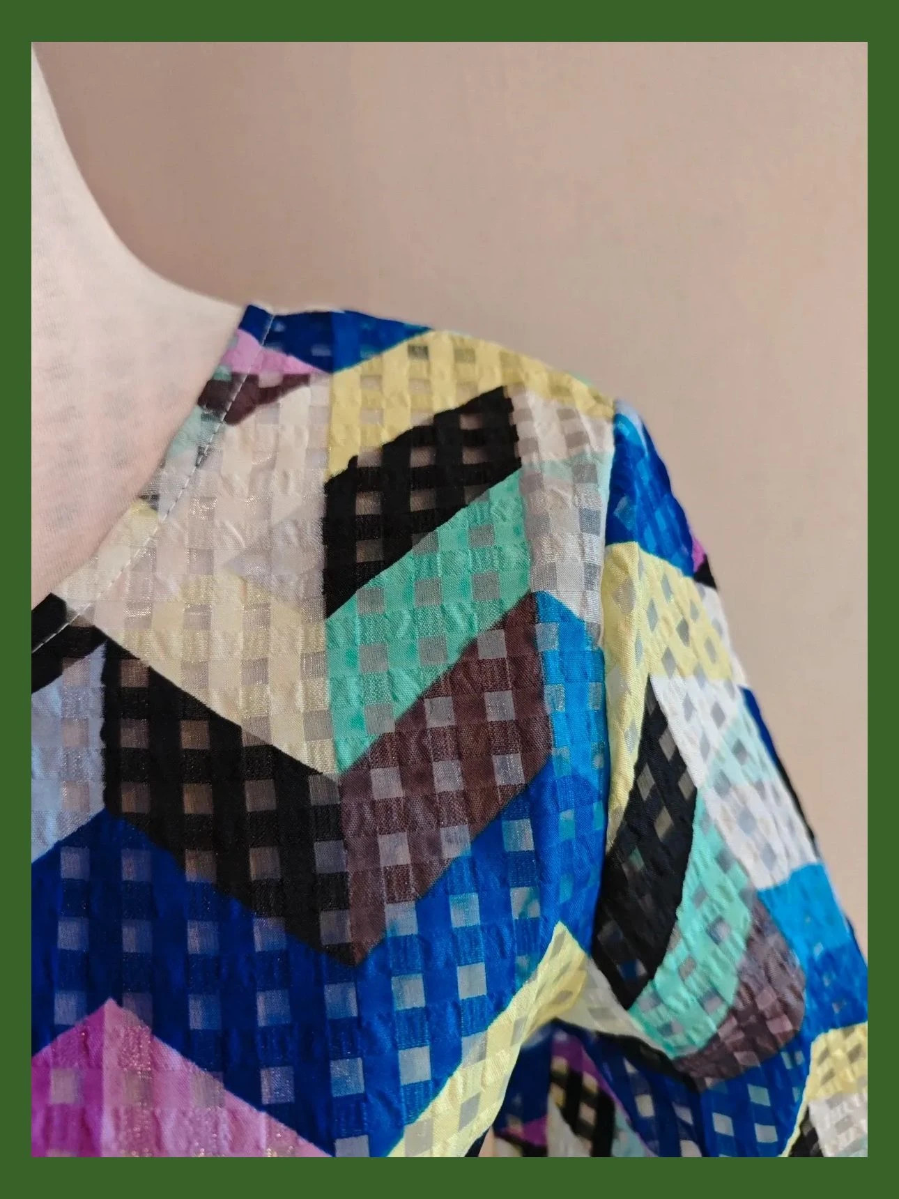 🌺Blusa con estampado geometrico multicolor con cuadritos semitransparentes – Luisa J&J – taille M / 38 / 10 3