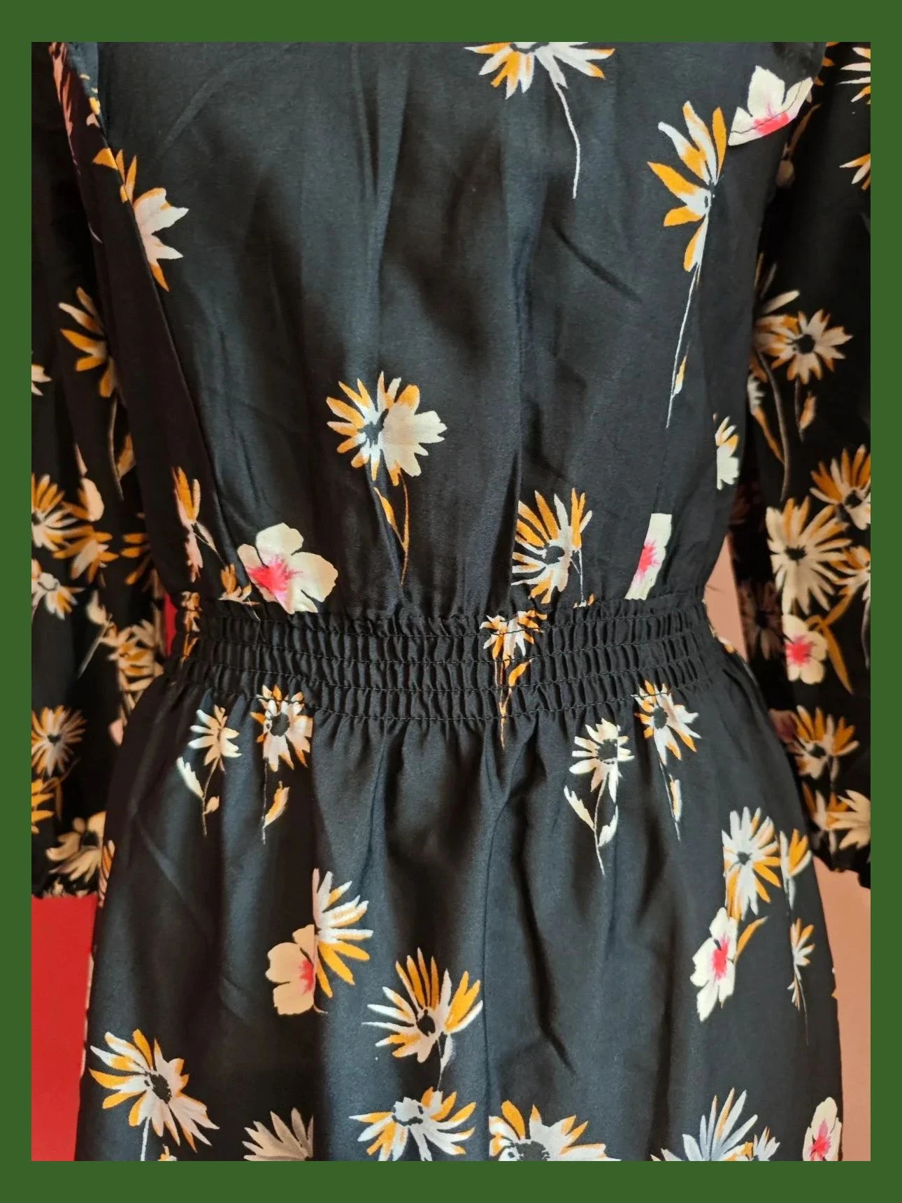 🌺 Vestido negro con estampado floral y volantitos en escote – Atmosphere – taille L / 40 / 12 5