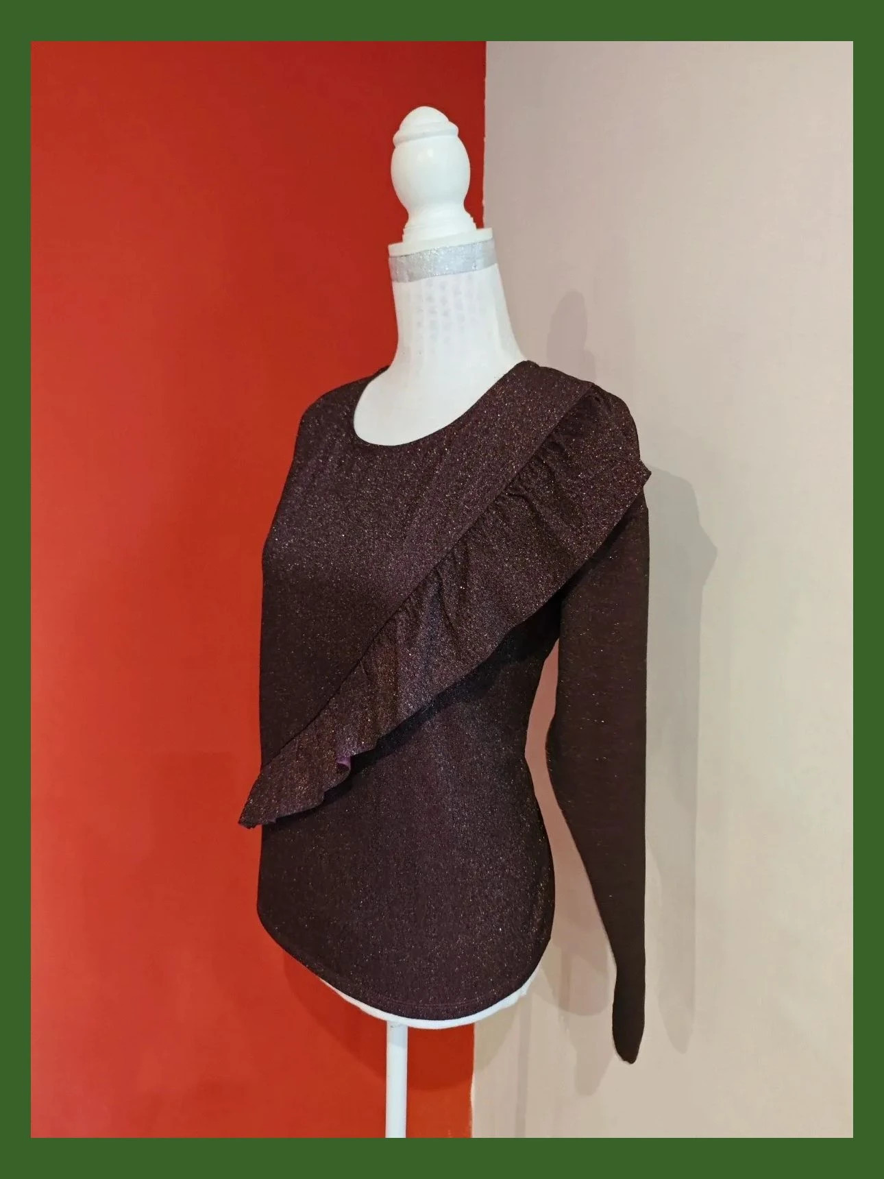 🌺 Bonito jersey morado de punto fino lurex con volante cruzado delante – Promod – taille XL / 42 / 14 2
