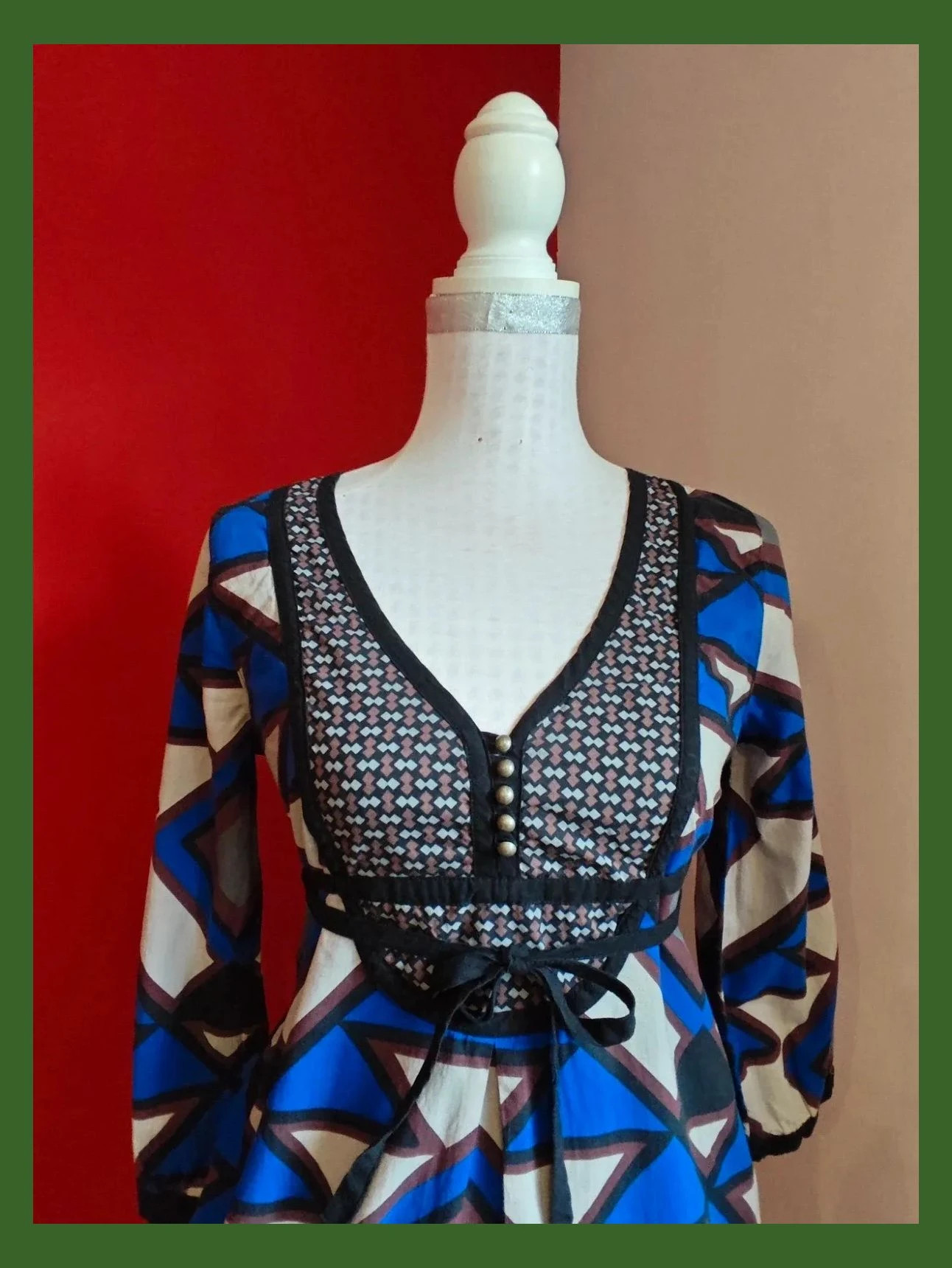🌺 Vestido de algodón estampado geométrico tonos azul, beige, morado y negro – CNB – taille L / 40 / 12 3