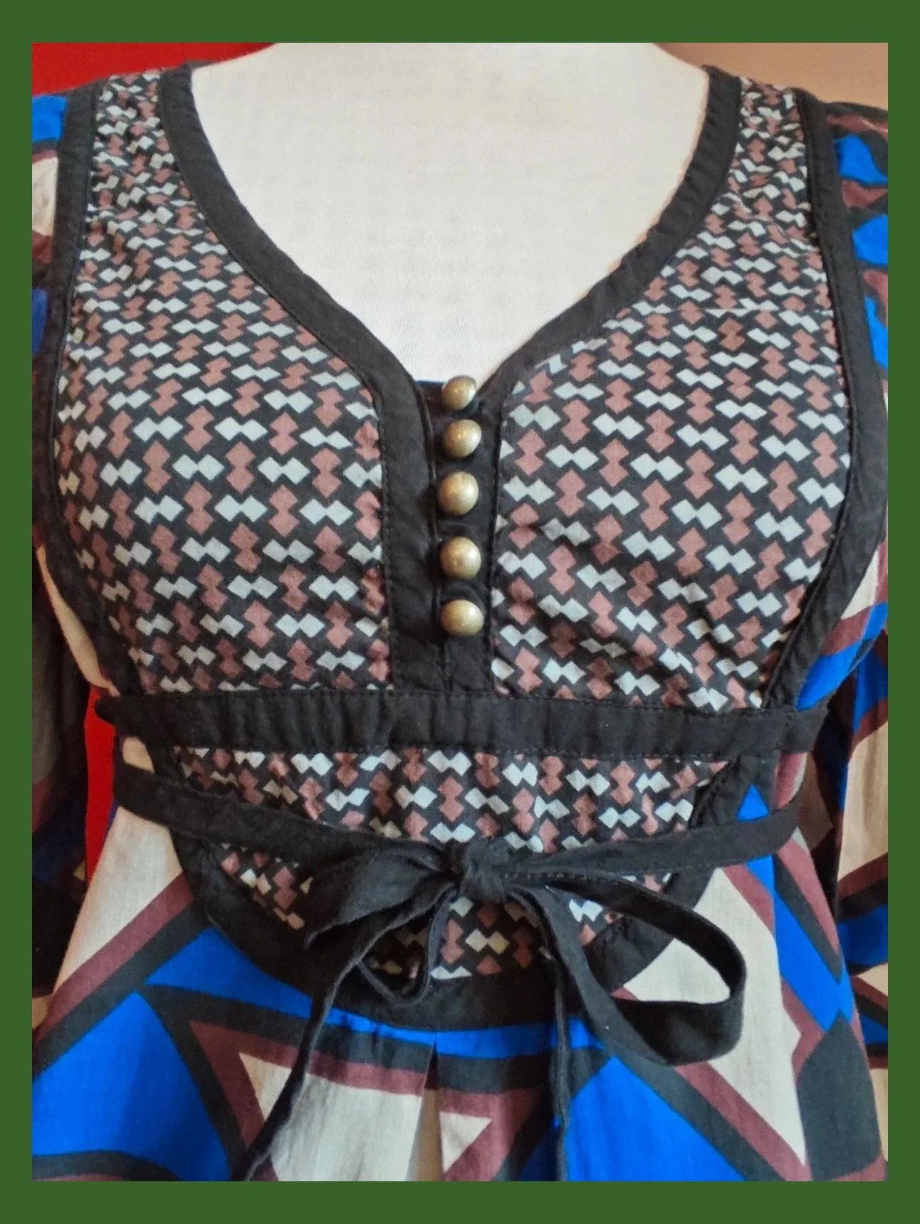 🌺 Vestido de algodón estampado geométrico tonos azul, beige, morado y negro – CNB – taille L / 40 / 12 4