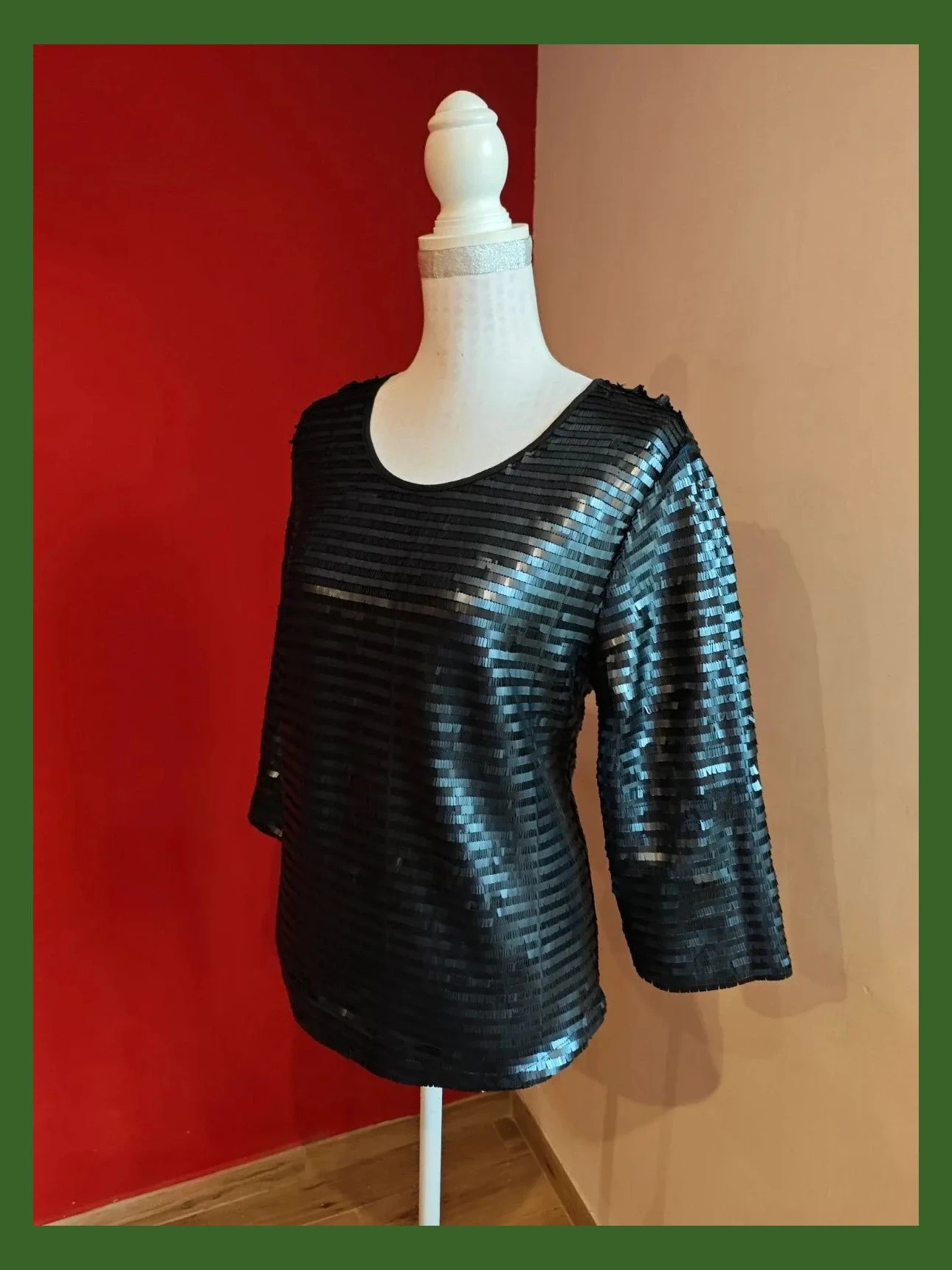 🌺Impresionante blusa de gasa color navy, prácticamente negro, cubierta de pailettes, talla XL – Amenapih – taille XL / 42 / 14 2