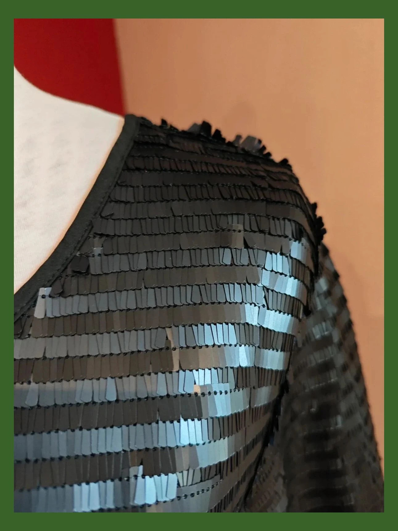 🌺Impresionante blusa de gasa color navy, prácticamente negro, cubierta de pailettes, talla XL – Amenapih – taille XL / 42 / 14 3