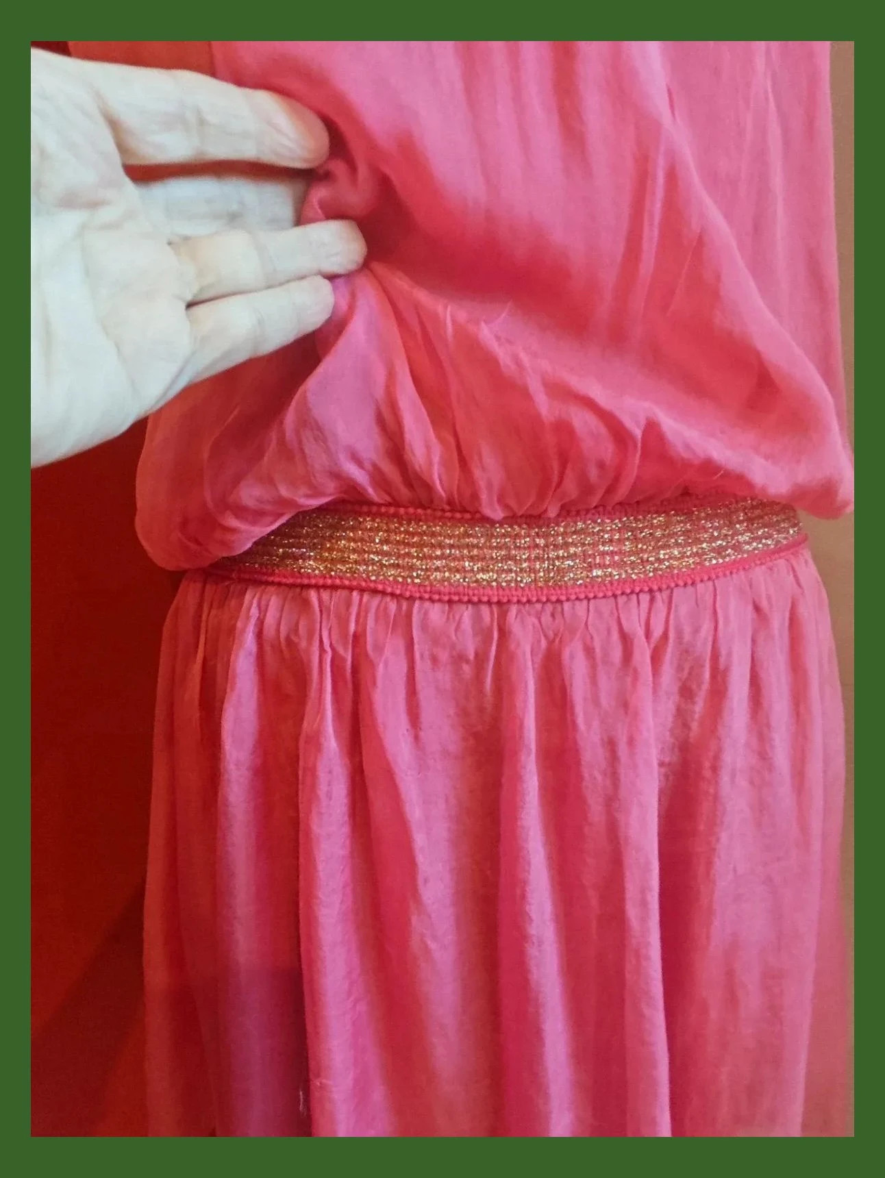 🌺 Bonito vestido de seda y ramio tono coral con cintura elástica y tirantes trenzados – Vintage Dressing – taille XL / 42 / 14 4