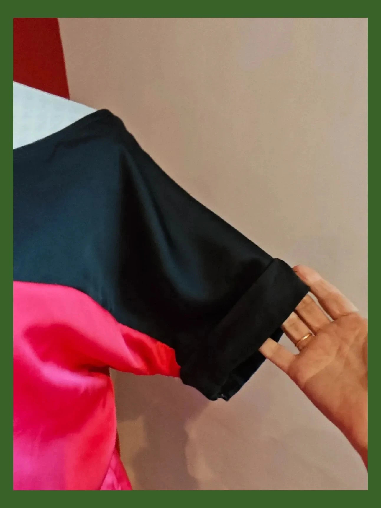 🌺 Bonito vestido mini de raso rojo y negro – Fussyon – taille L / 40 / 12 3