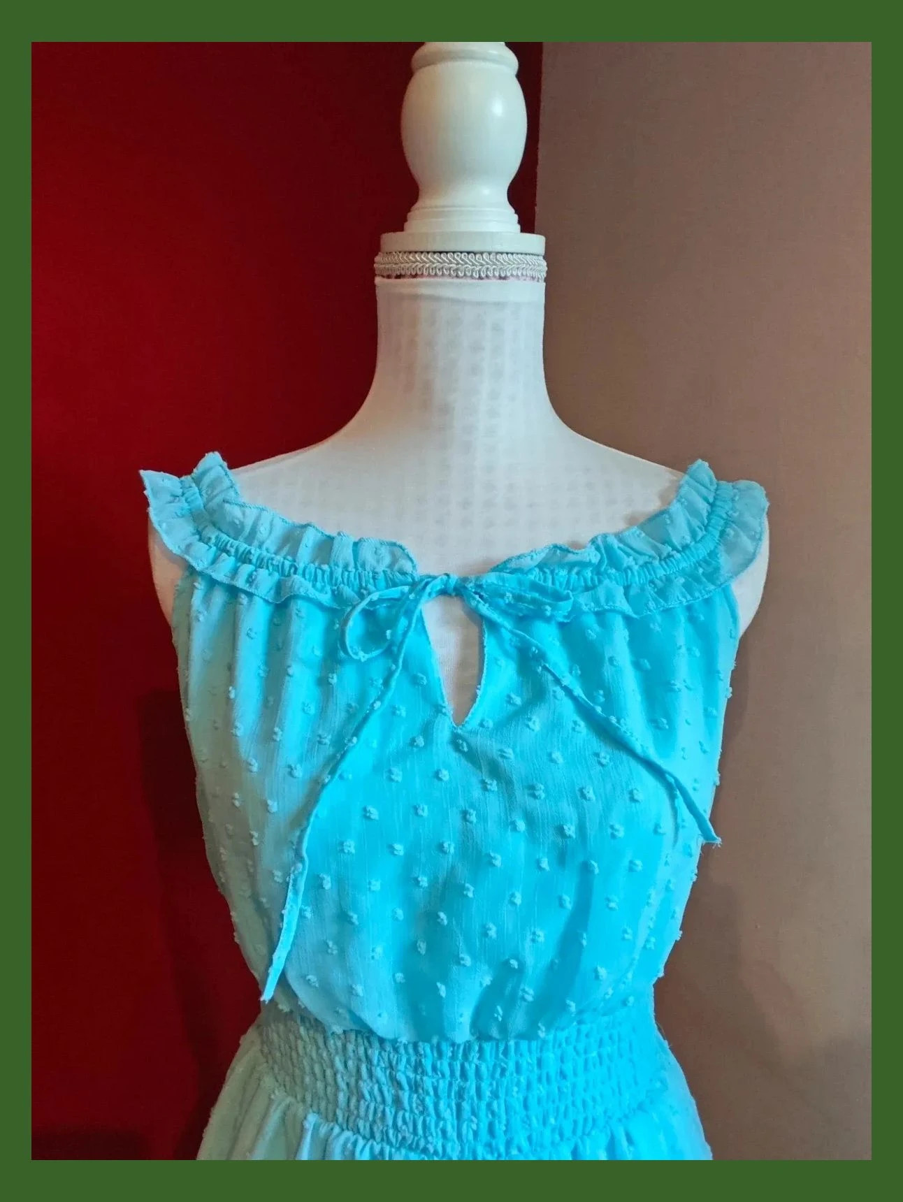 🌺 Espectacular mono corto de tela plumeti azul claro con volante en escote y tirantes – FB Sister – taille M / 38 / 10 3