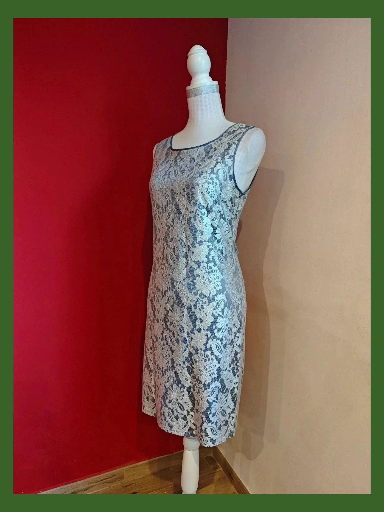 🌺 Divino vestido de blonda plateada con brillos – El Corte Inglés – taille L / 40 / 12 2
