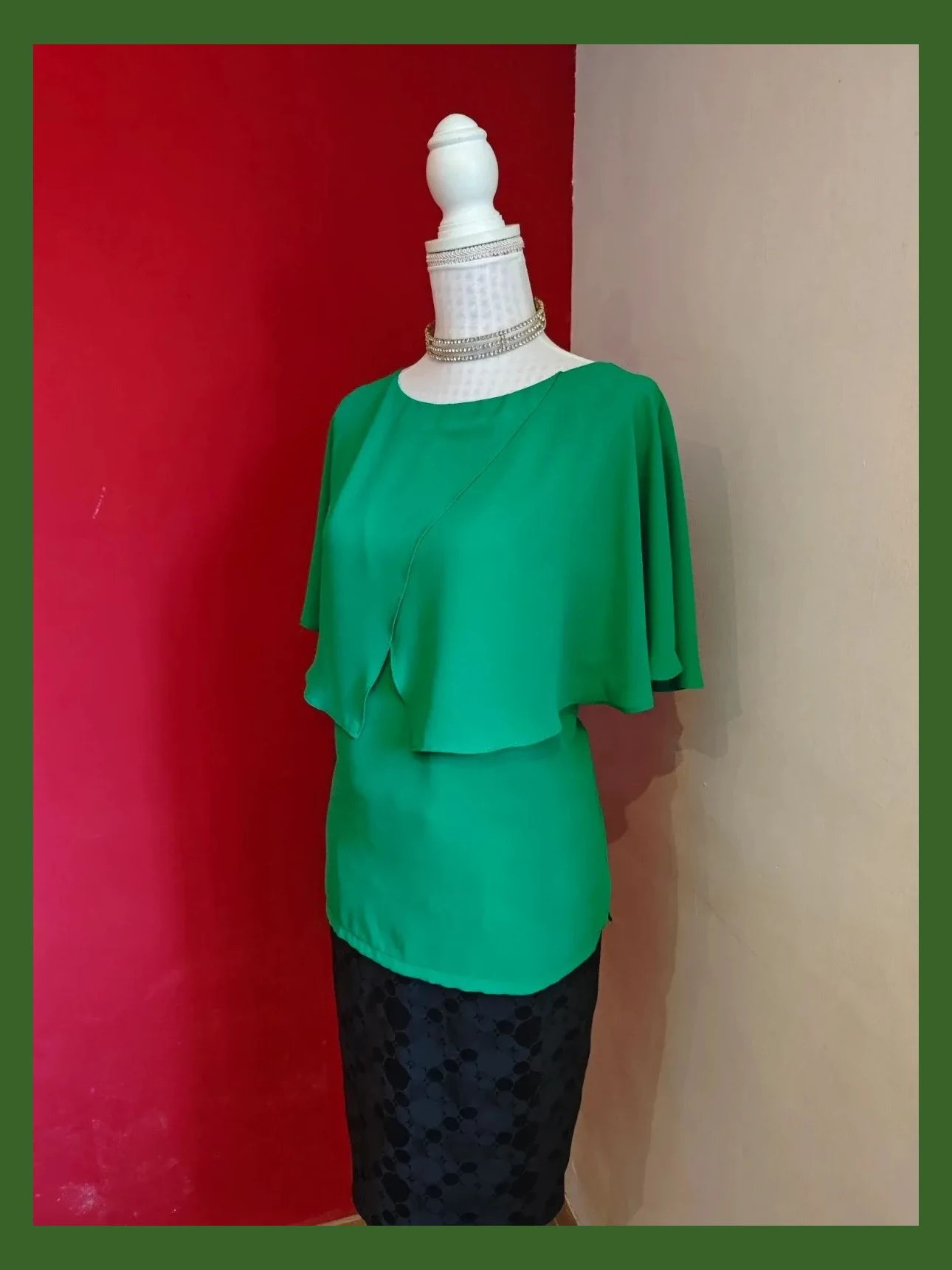 🌺Blusa de gasa verde con capa cruzada delante – Merletti – taille XXXL / 46 / 18 2
