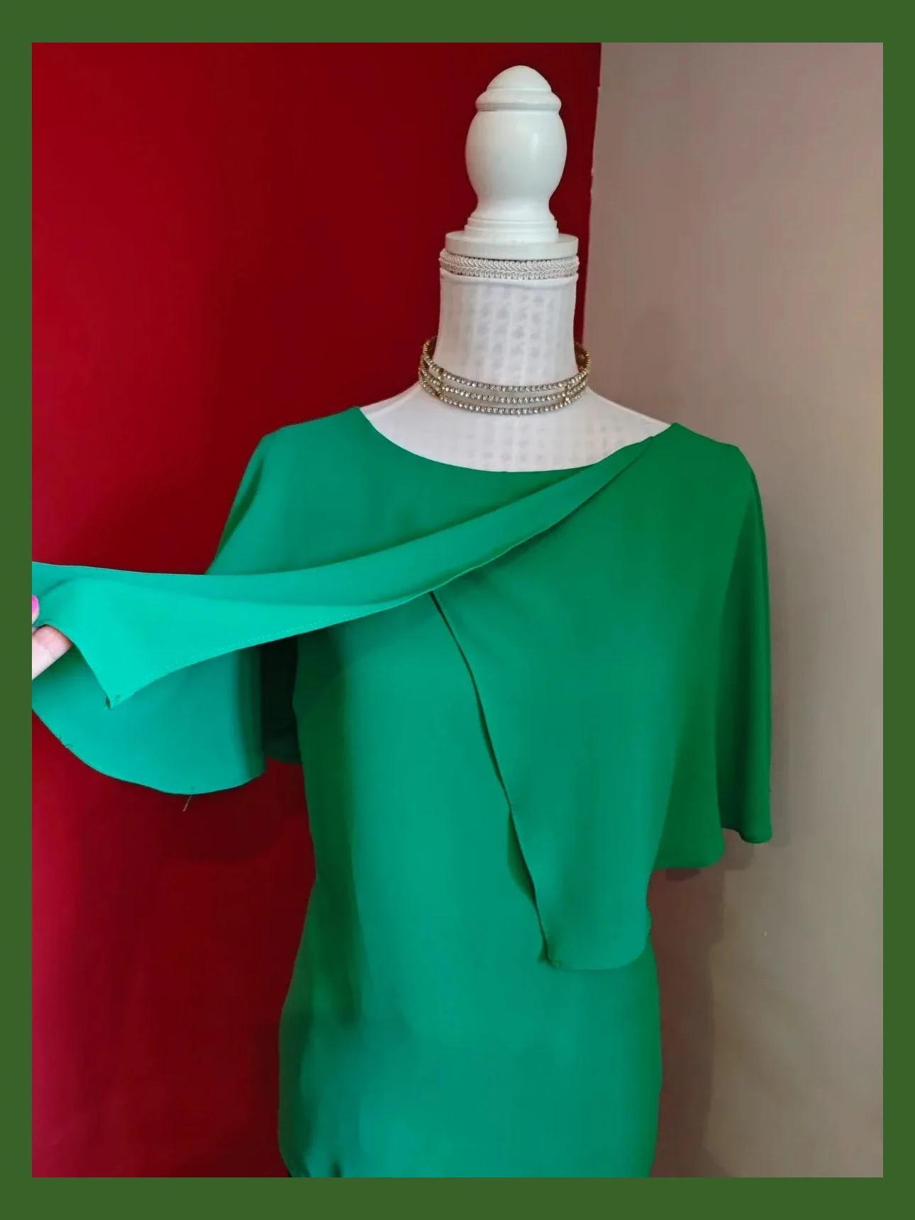 🌺Blusa de gasa verde con capa cruzada delante – Merletti – taille XXXL / 46 / 18 3