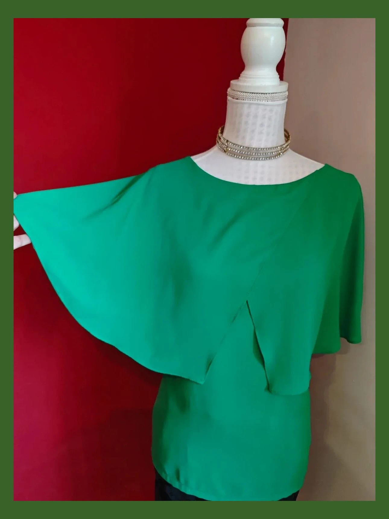 🌺Blusa de gasa verde con capa cruzada delante – Merletti – taille XXXL / 46 / 18 4