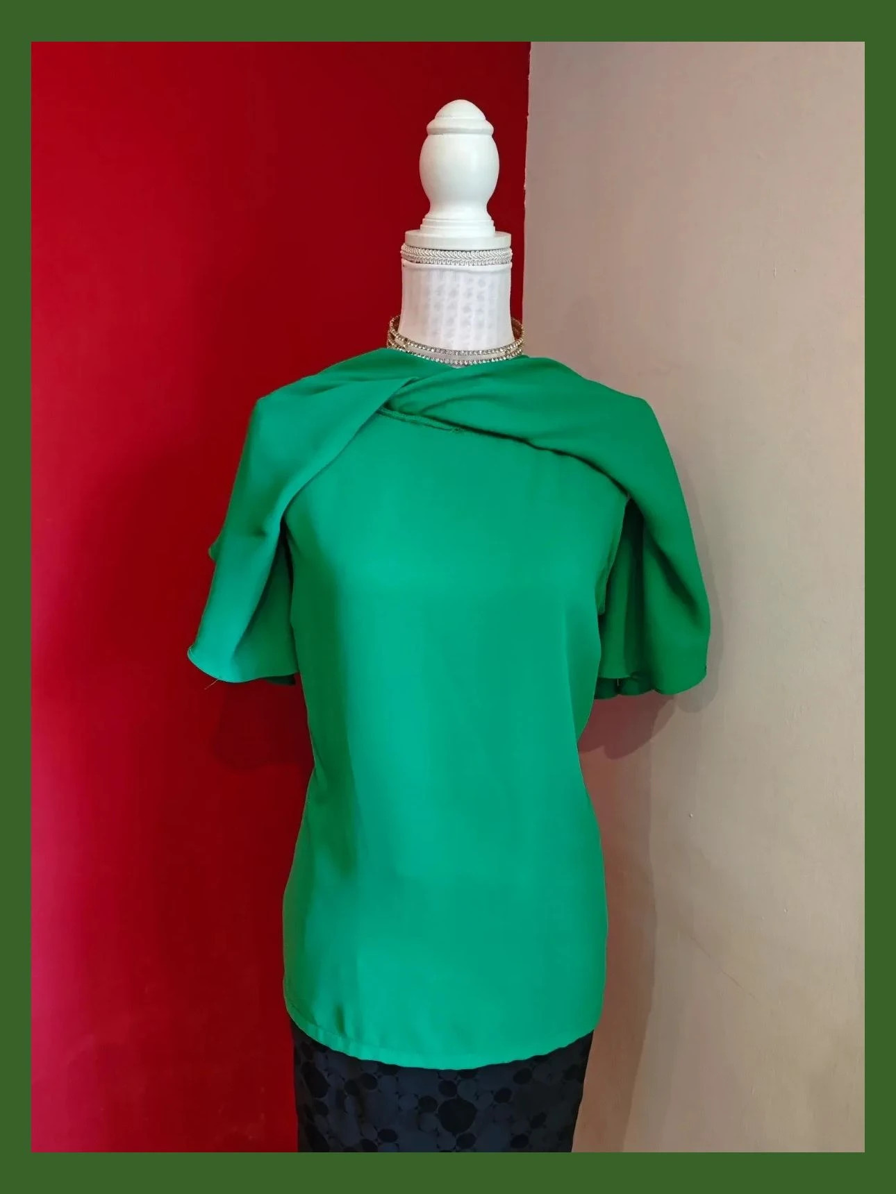 🌺Blusa de gasa verde con capa cruzada delante – Merletti – taille XXXL / 46 / 18 5